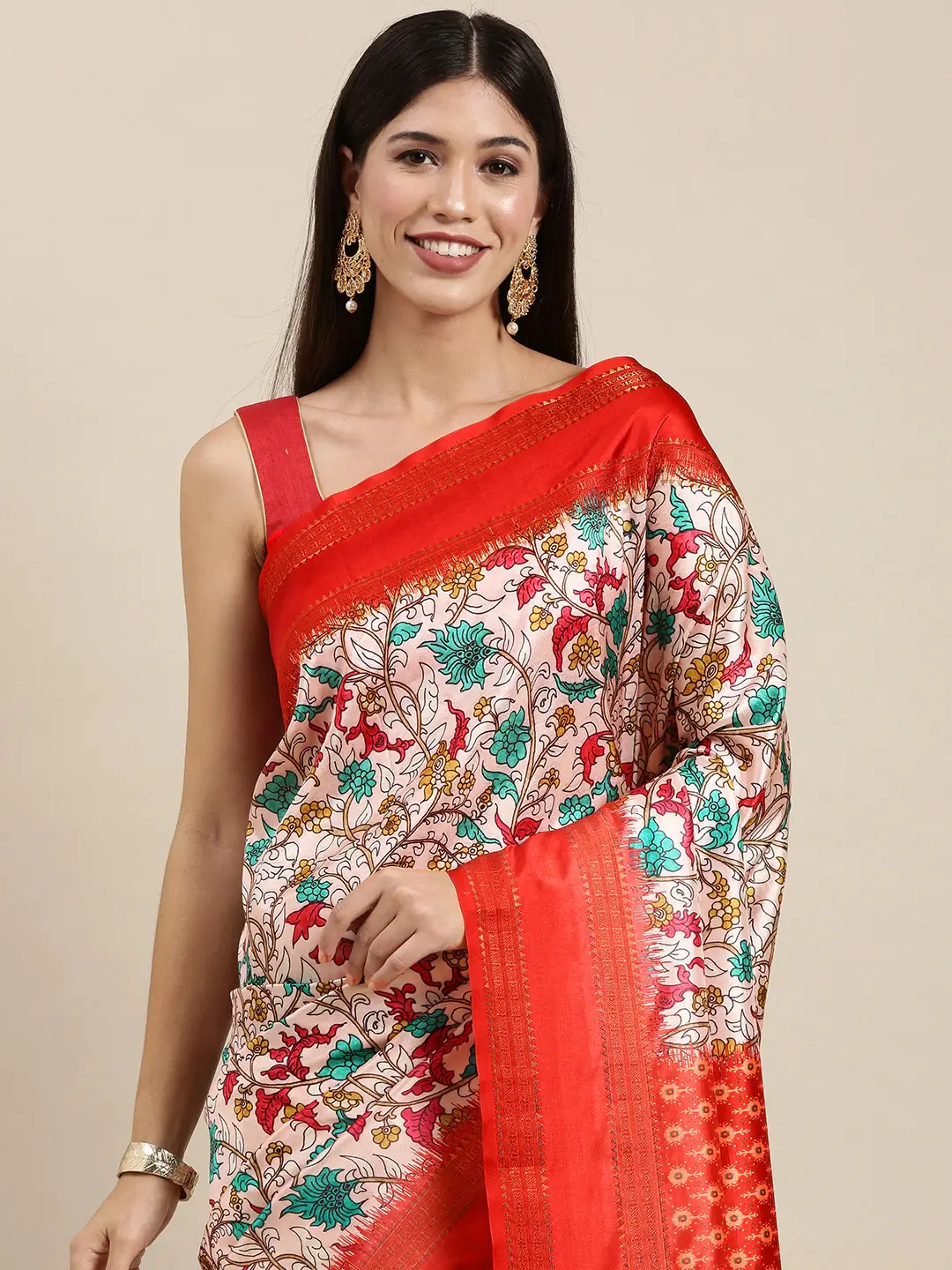 Red Colour Soft Silk Kalamkari Digital Print Saree by My Store