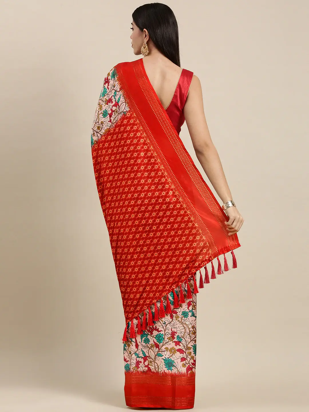 Red Colour Soft Silk Kalamkari Digital Print Saree by My Store