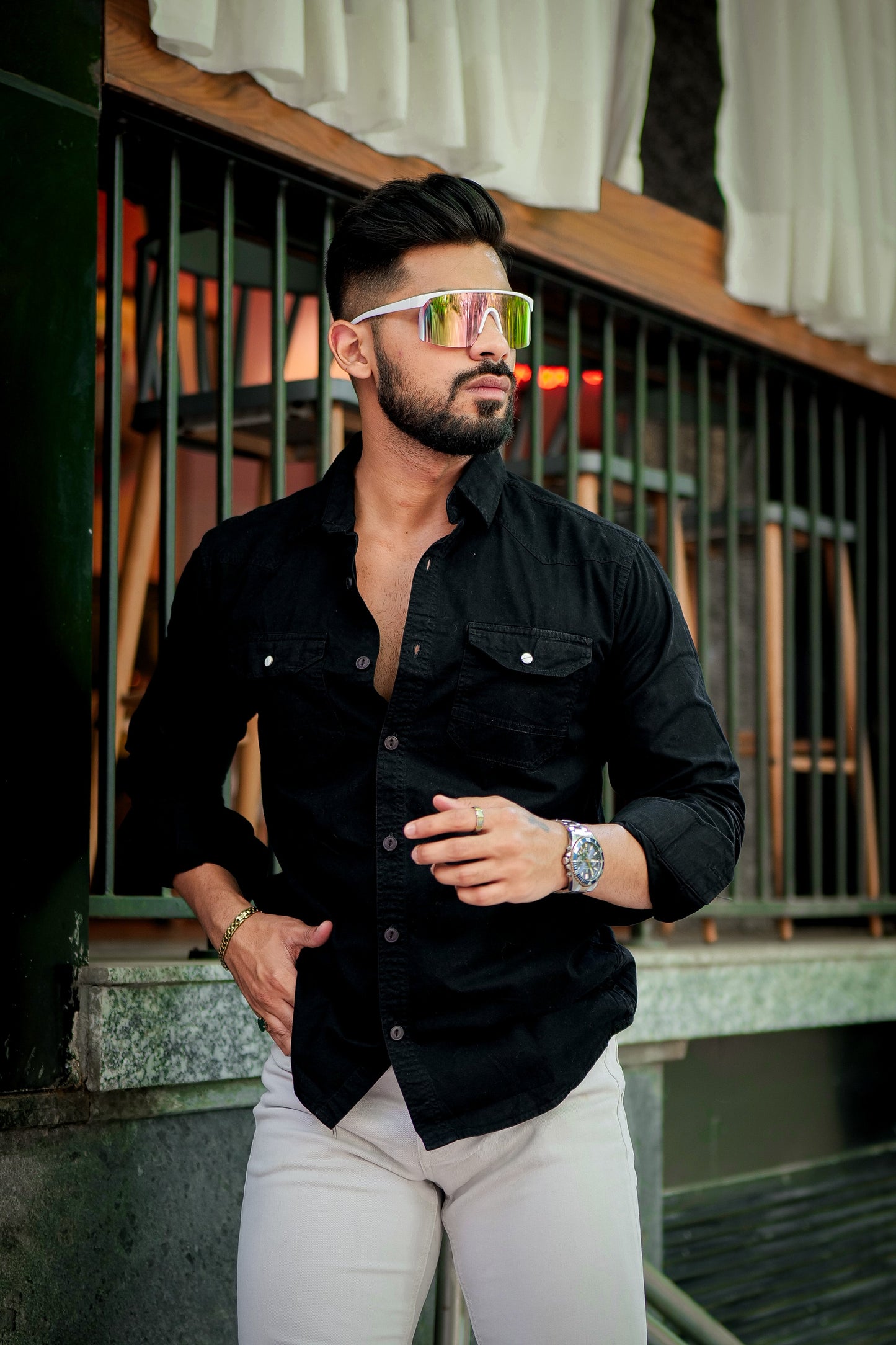 Black Double Pocket Full Sleeve RFD Cotton Shirt