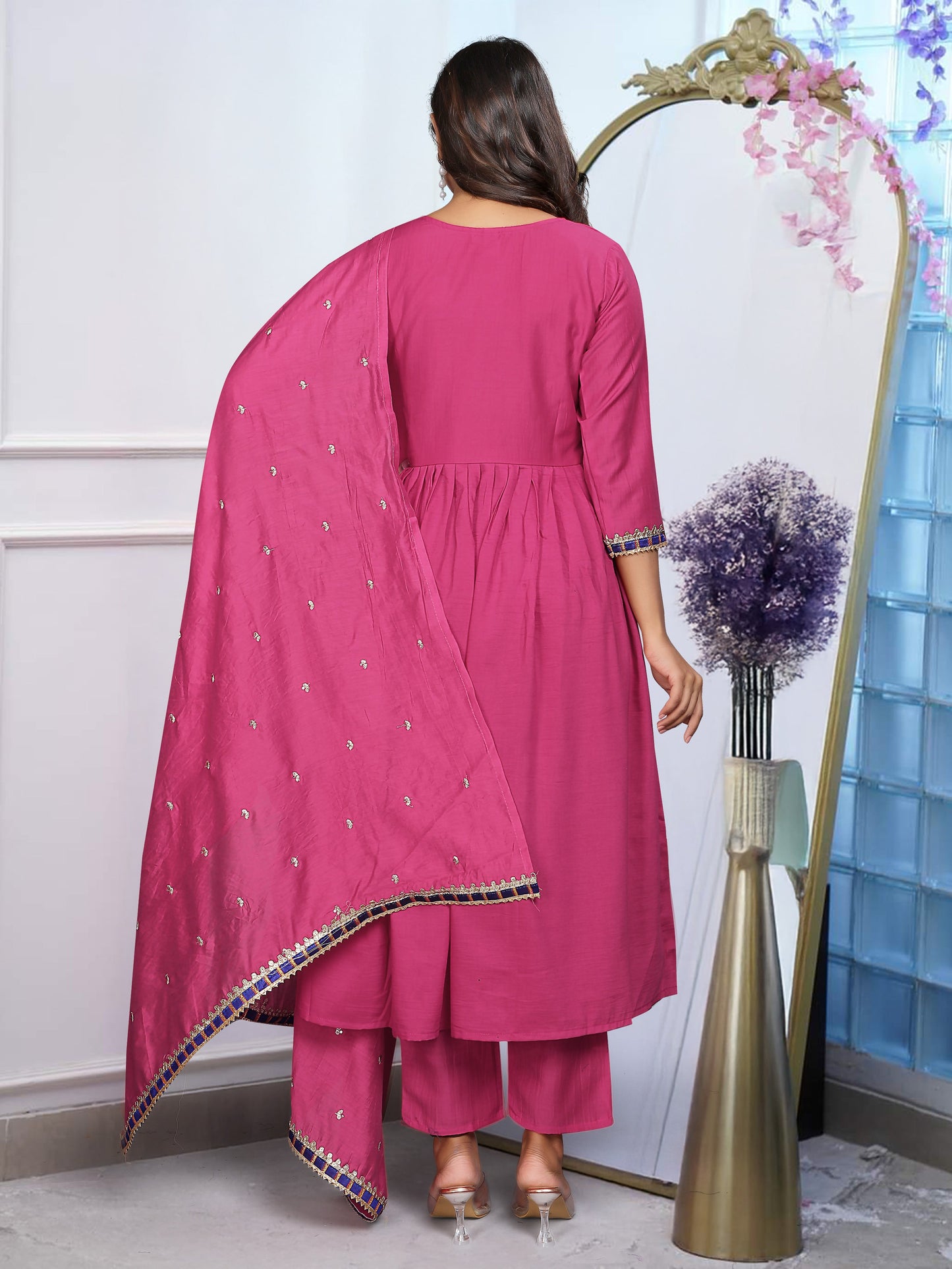 Festival Wear Chinon Pink Kurta Set
