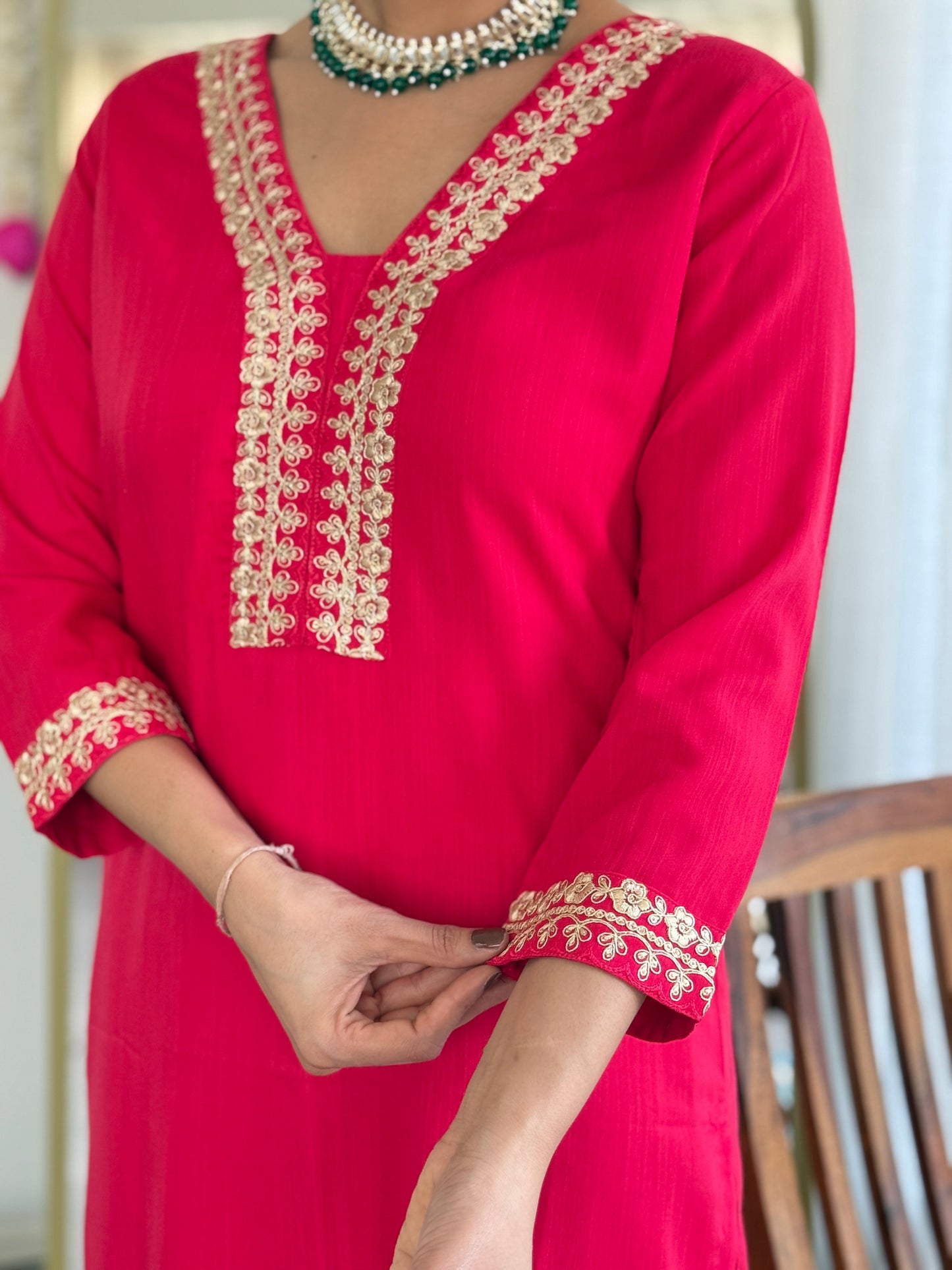 Women's Silk Blend Straight Embroidered Kurta with Pant & Dupatta