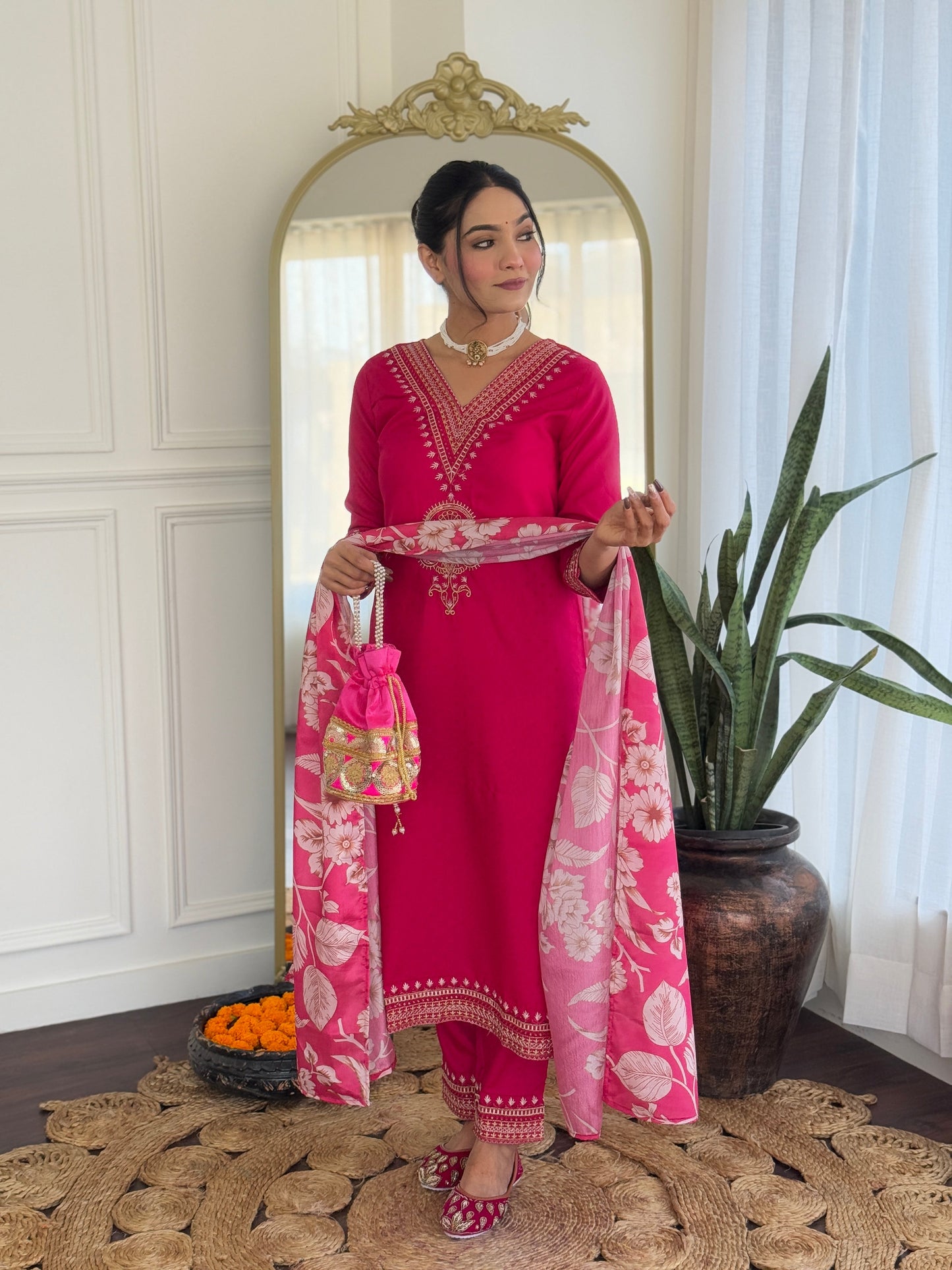Rose Quartz Pink Kurta Set with Dupatta for women