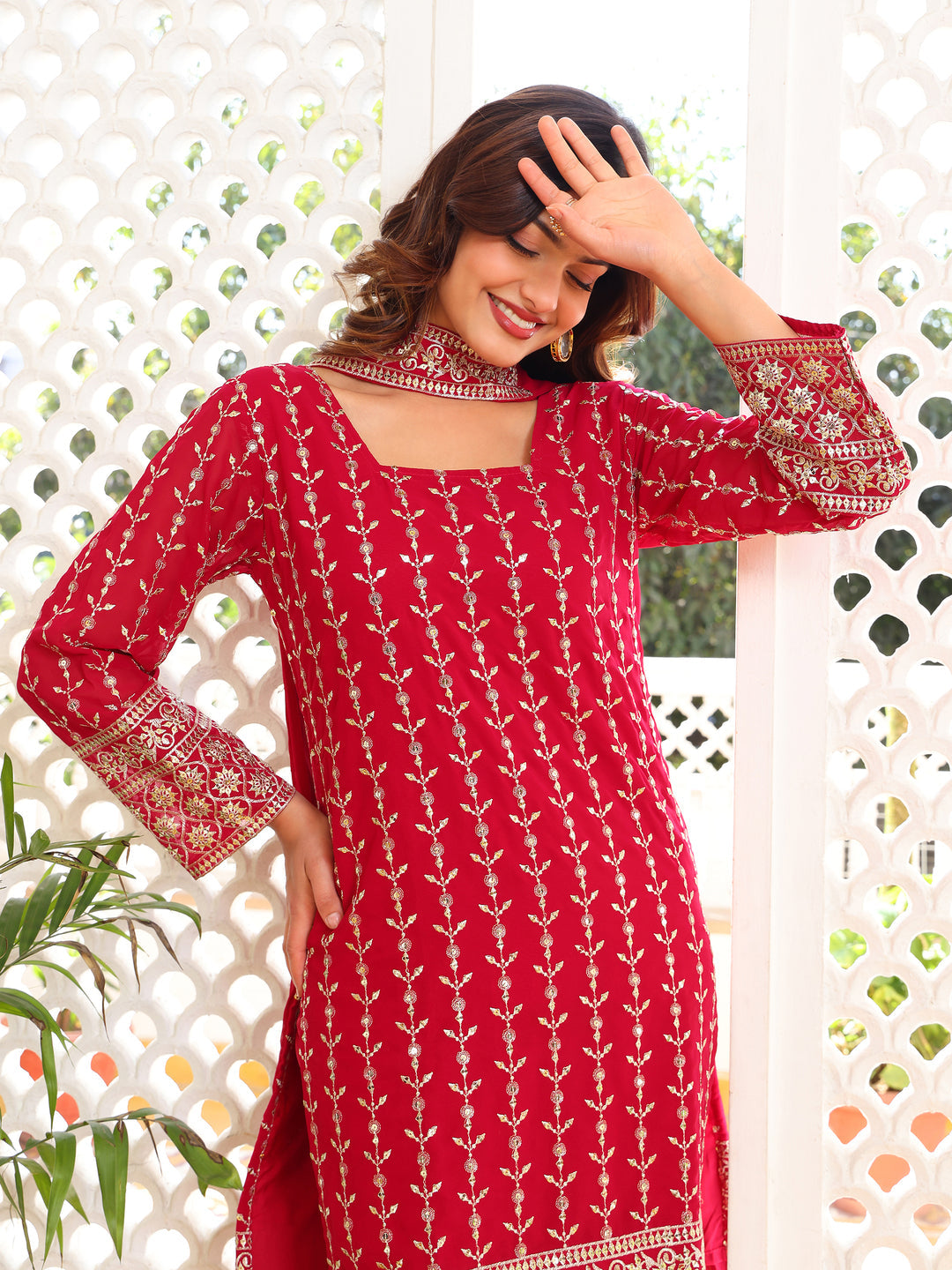 Georgette Party Wear Pink Kurta Set