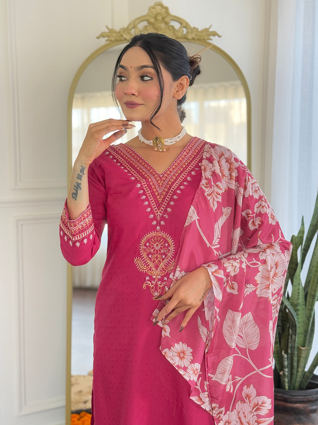Rose Quartz Pink Kurta Set with Dupatta for women