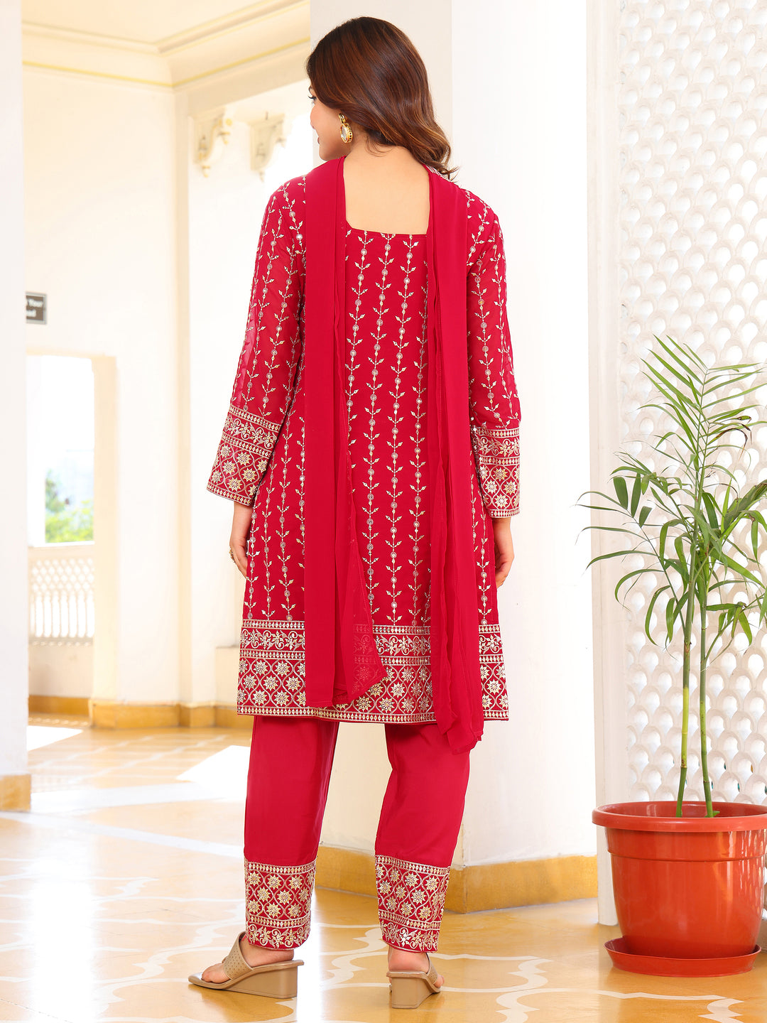 Georgette Party Wear Pink Kurta Set