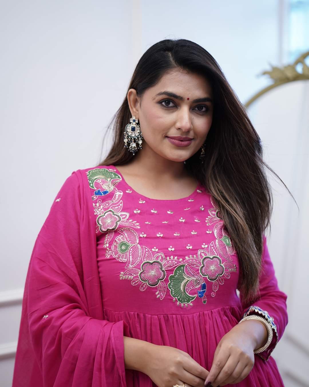 Festival Wear Chinon Pink Kurta Set