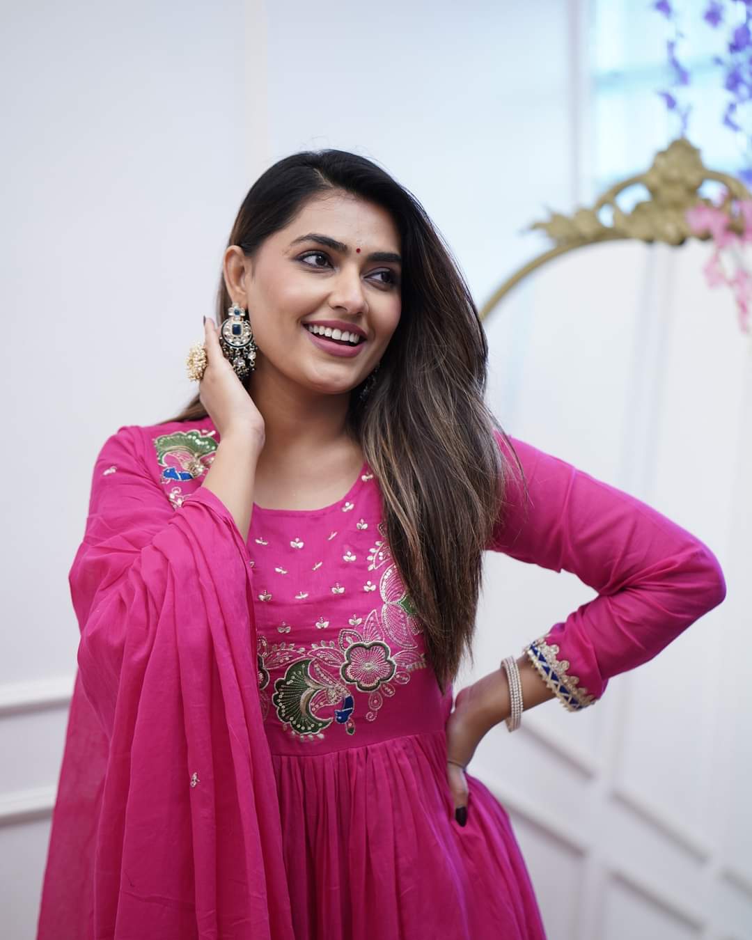 Festival Wear Chinon Pink Kurta Set
