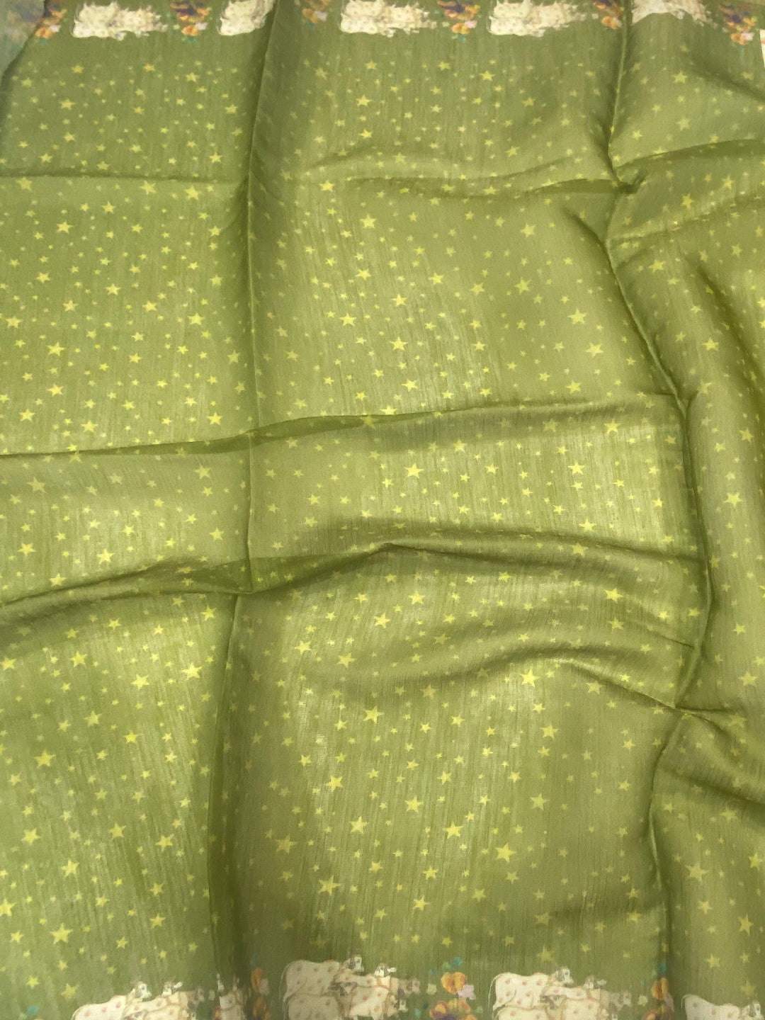 Green Chanderi Pichwai Print Saree by My Store