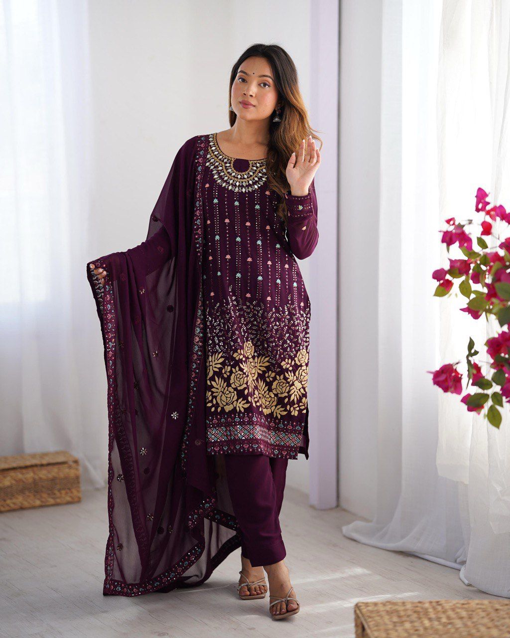 Festive Radiance Purple Kurta Set Ensemble