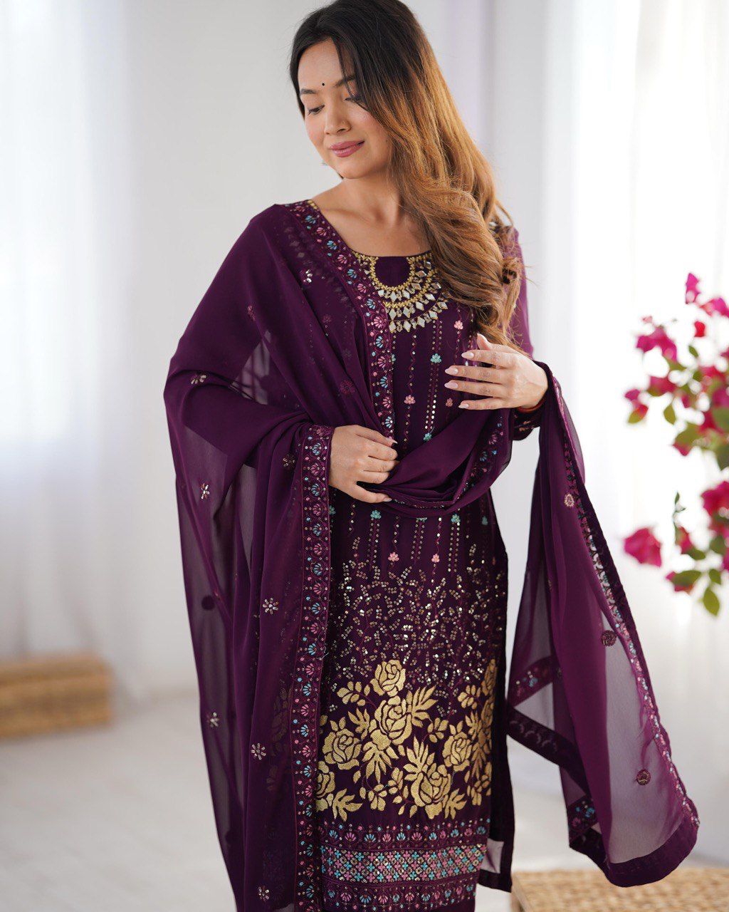 Festive Radiance Purple Kurta Set Ensemble