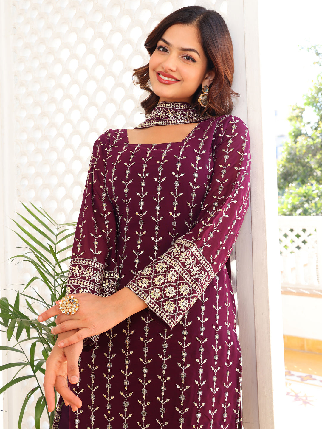 Georgette Party Wear Purple Kurta Set