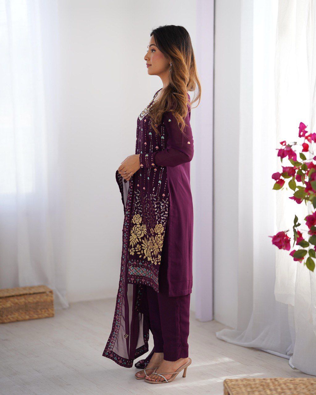 Festive Radiance Purple Kurta Set Ensemble