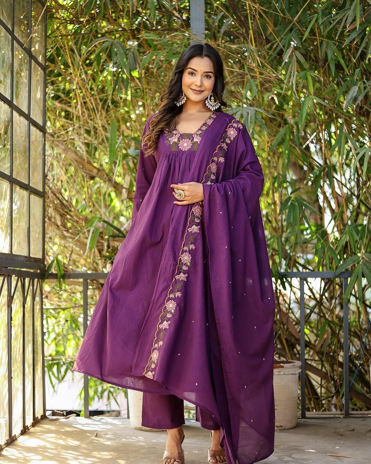 Ethenic Purple Kurta Set For Women