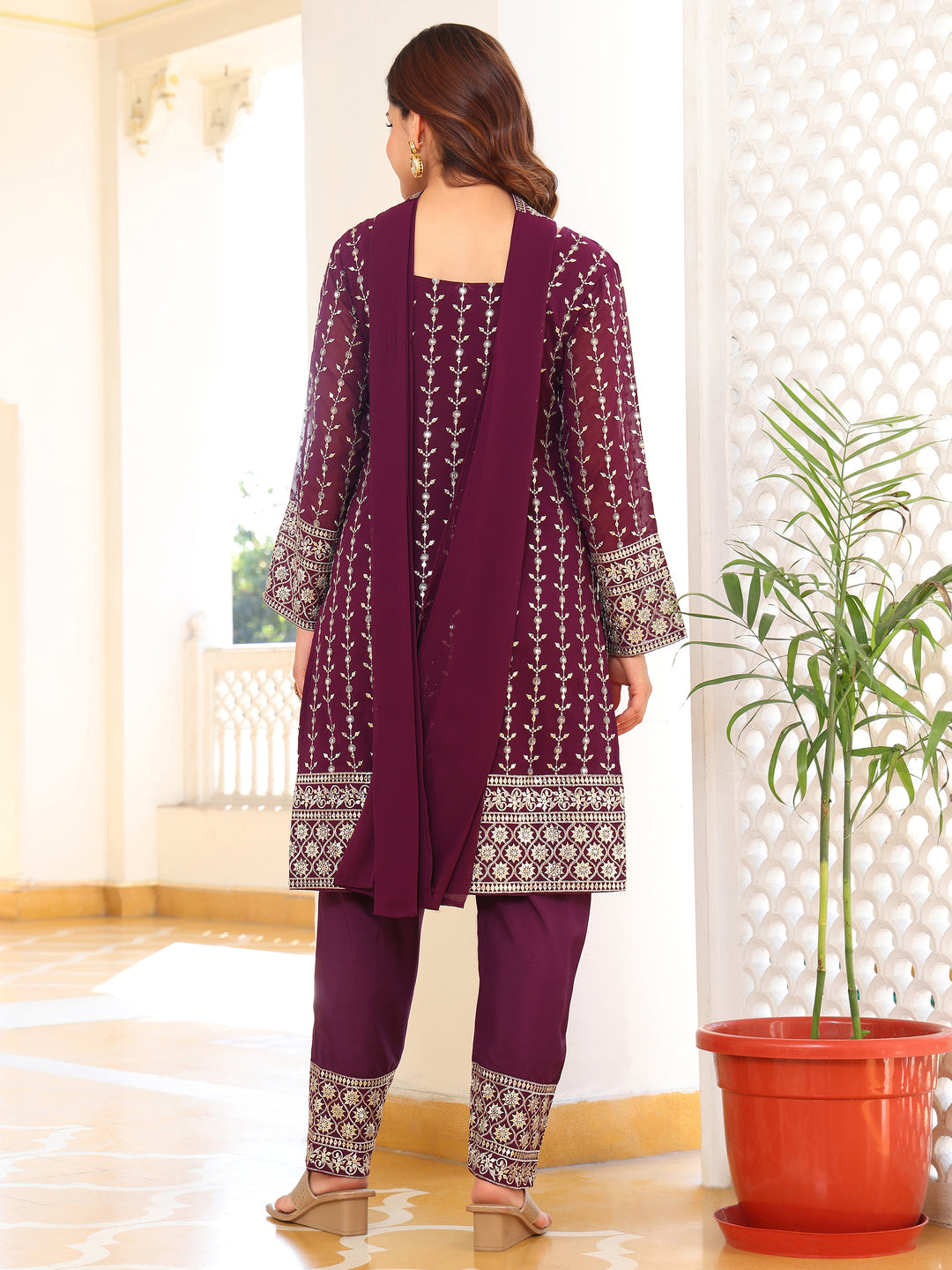 Georgette Party Wear Purple Kurta Set