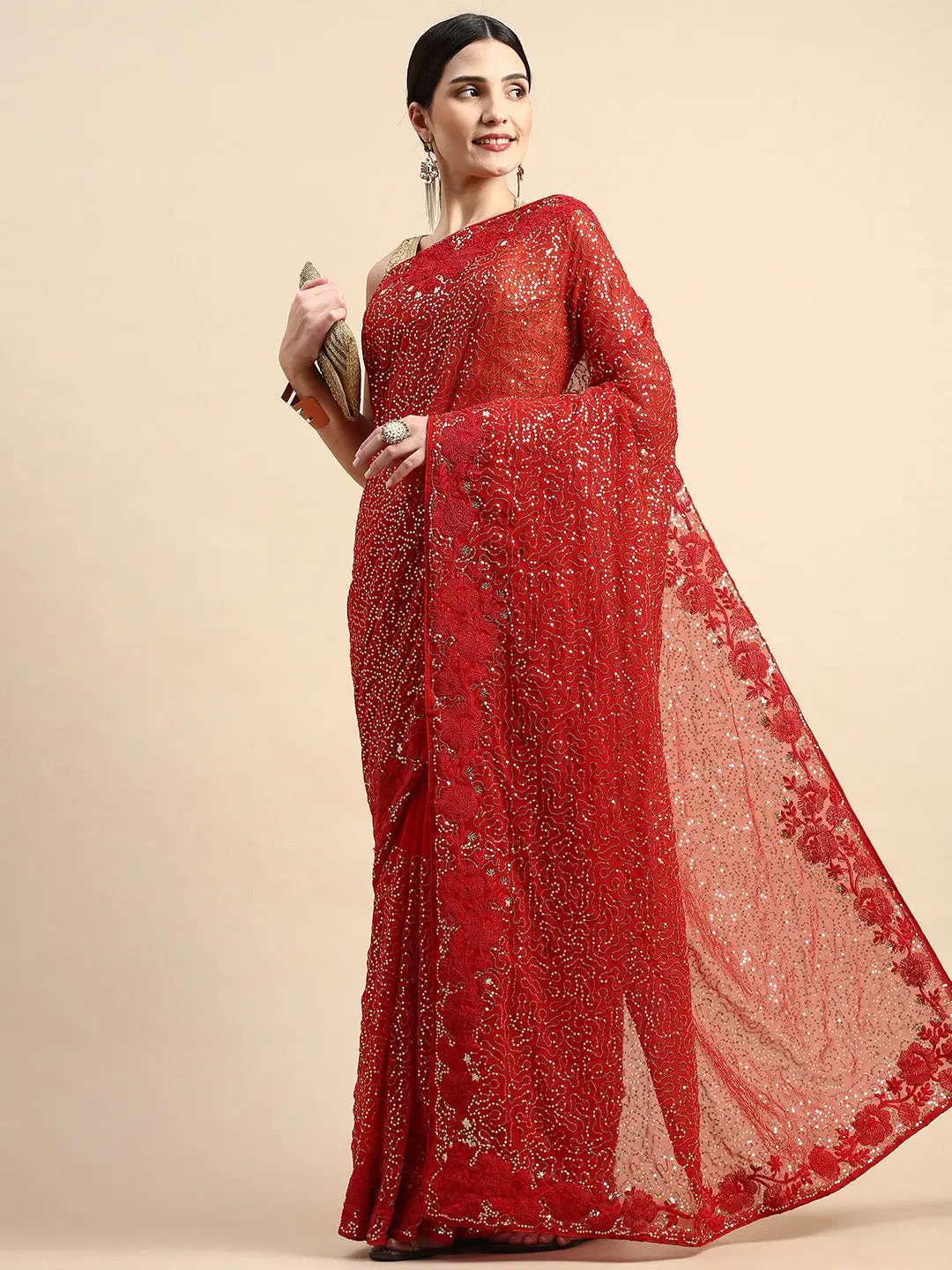 Georgette Sequence Design Trendy Party Wear Saree by My Store