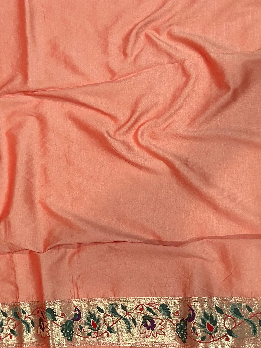 Peach Silk Blend Woven Zari Work Paithani Saree by My Store