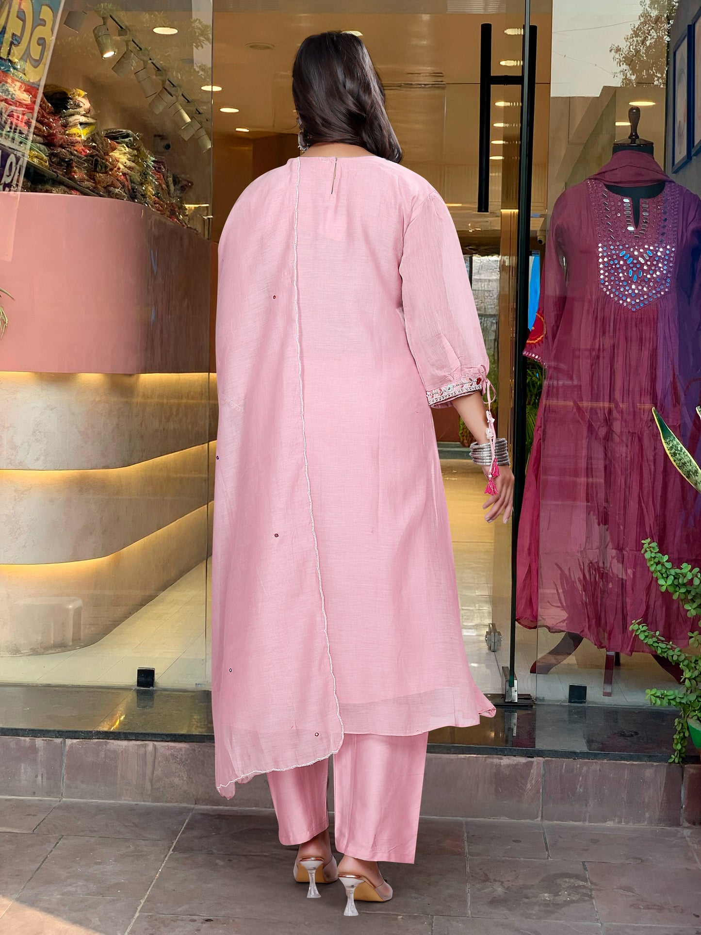 Charming Pink Embroidered Kurta Set with Sheer Dupatta