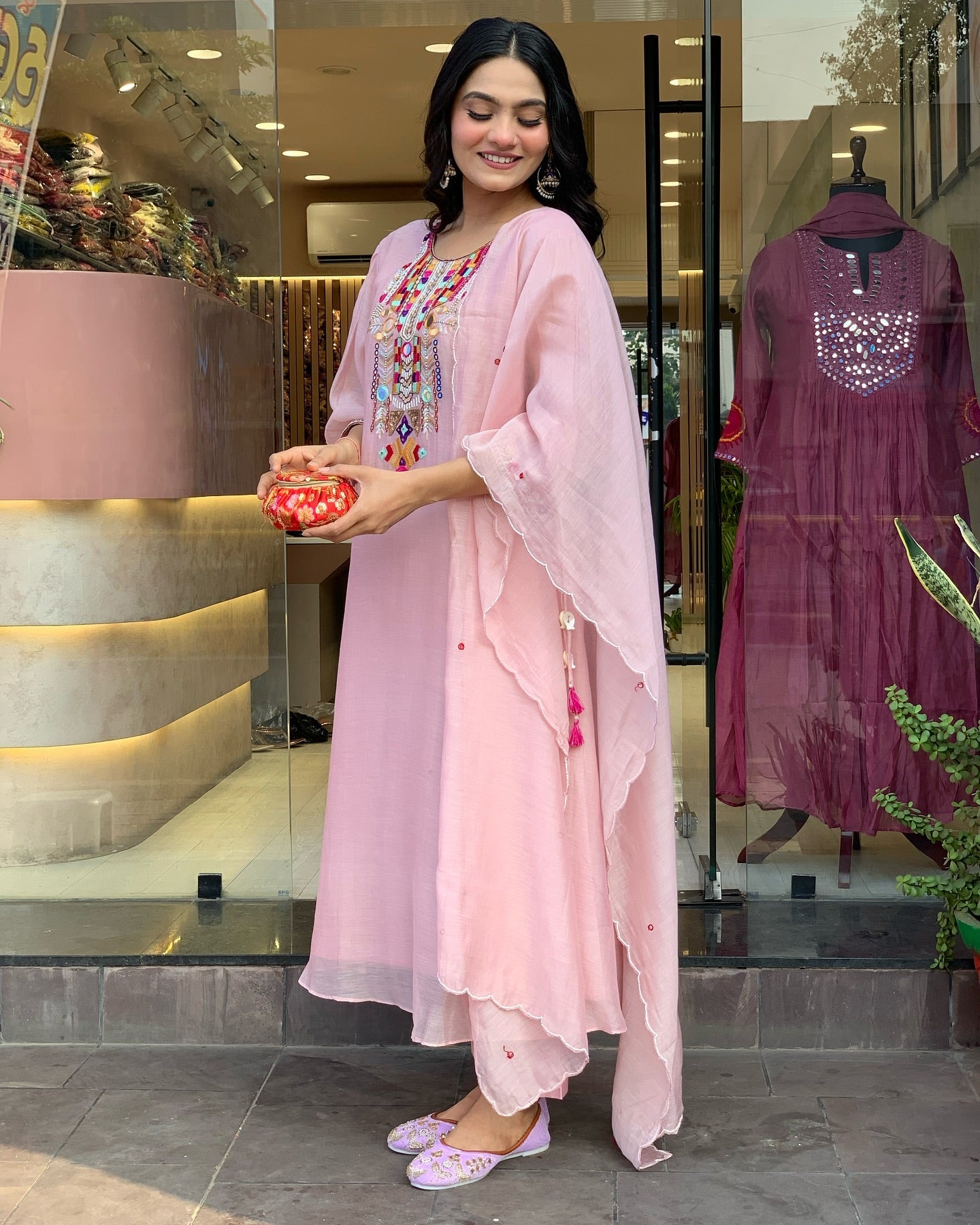 Charming Pink Embroidered Kurta Set with Sheer Dupatta