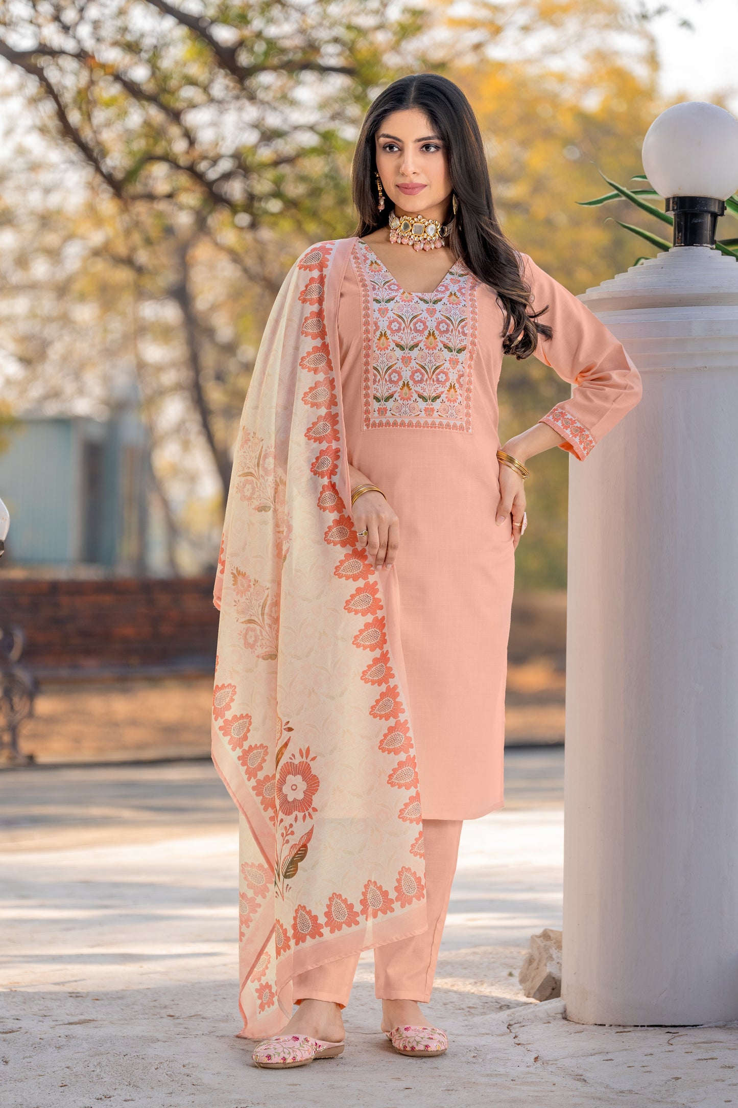 Beautiful Peach Kurta Set For Women