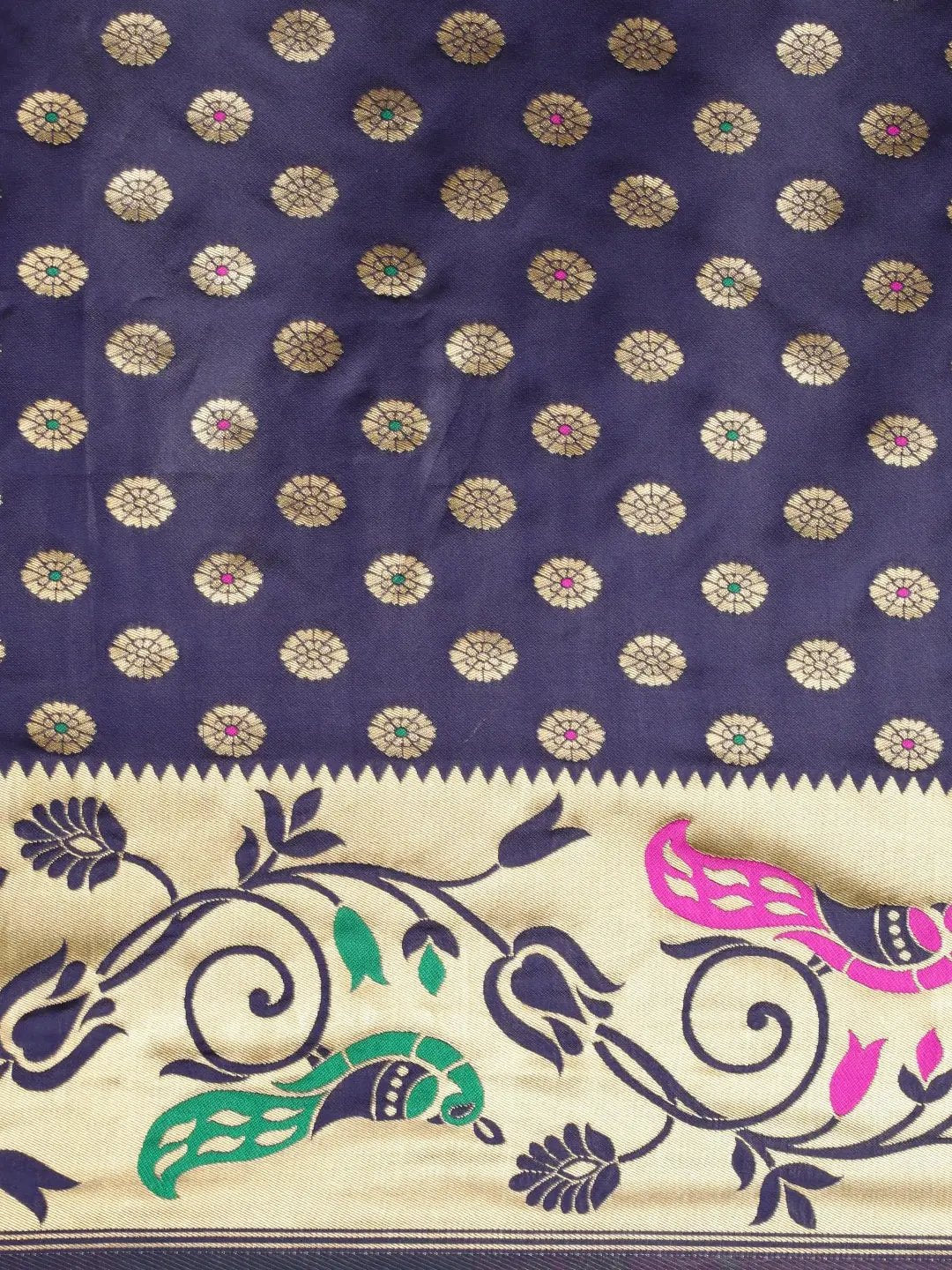 Stylish Navy Blue Colour Silk Banarasi Saree With Woven Design by My Store