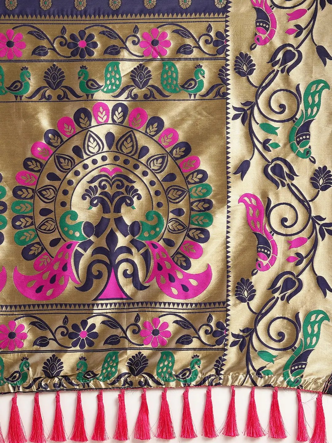 Stylish Navy Blue Colour Silk Banarasi Saree With Woven Design by My Store
