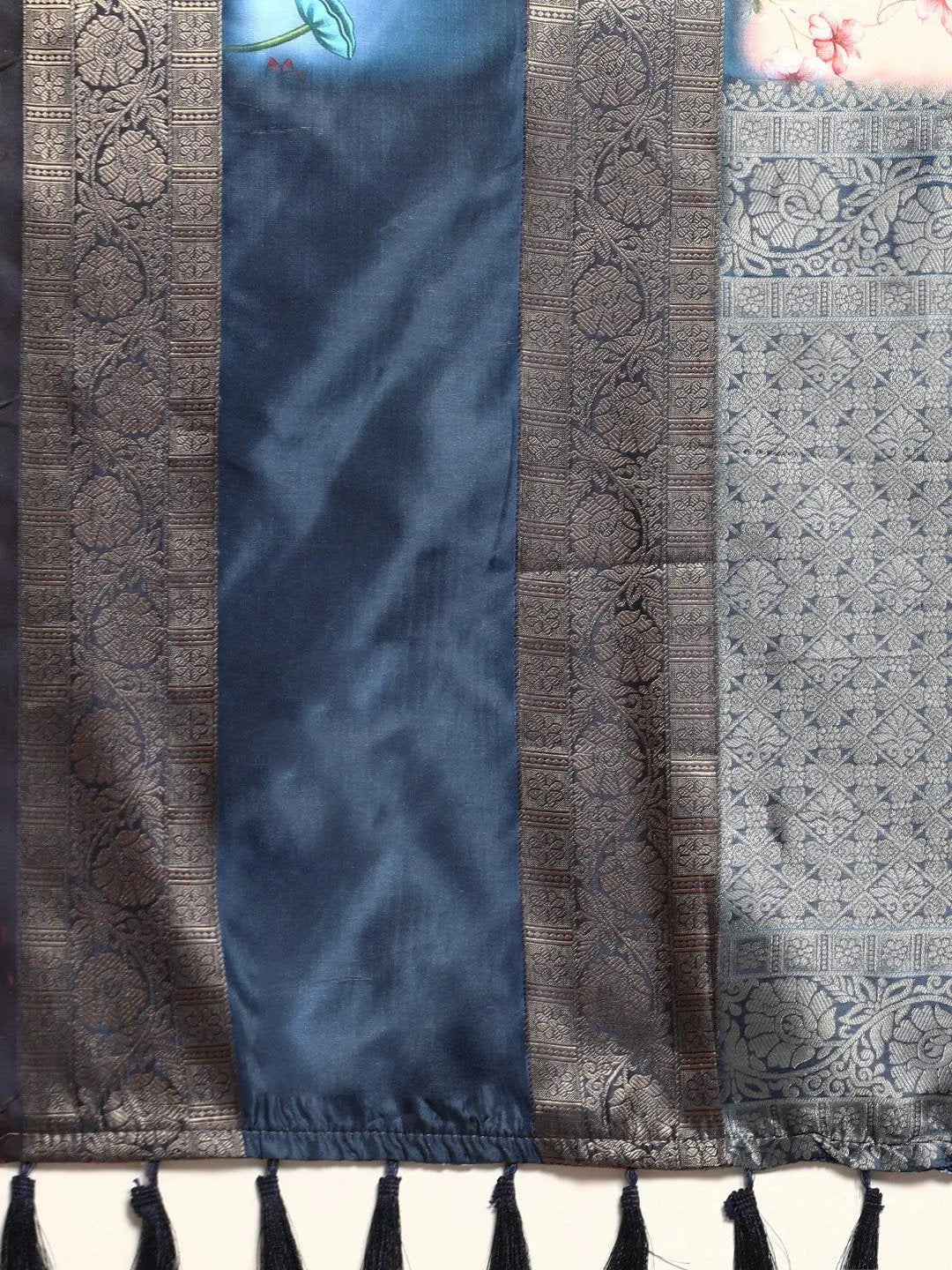 Soft Gadhwal Patti Woven Design Pichwai Print Banarasi Saree by My Store