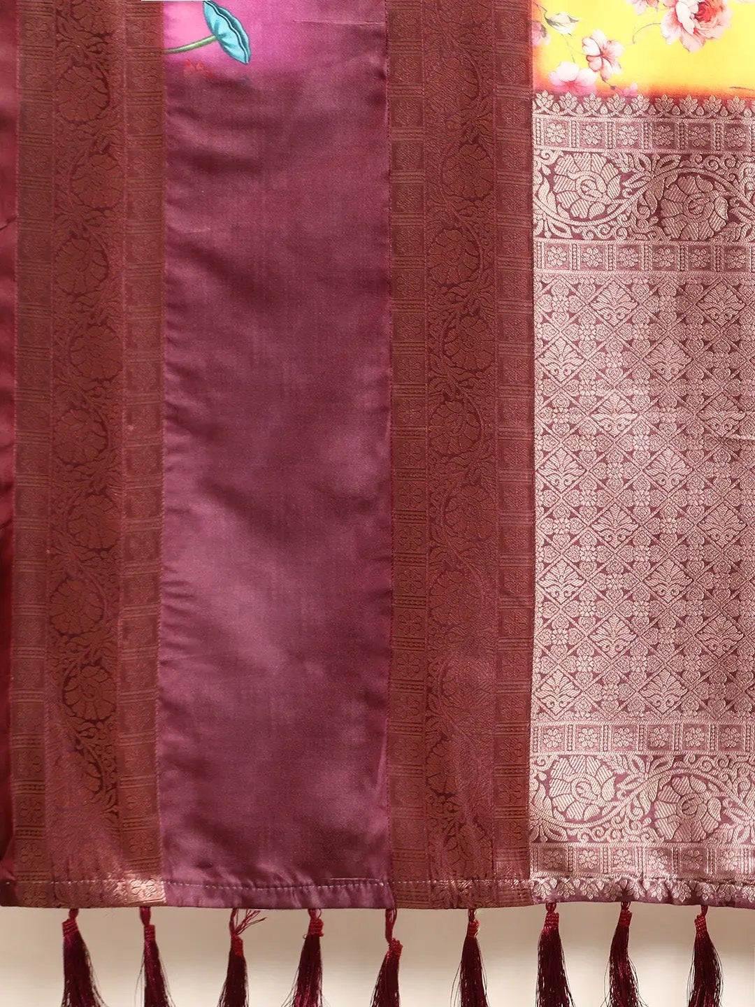Soft Gadhwal Patti Woven Design Pichwai Print Banarasi Saree by My Store