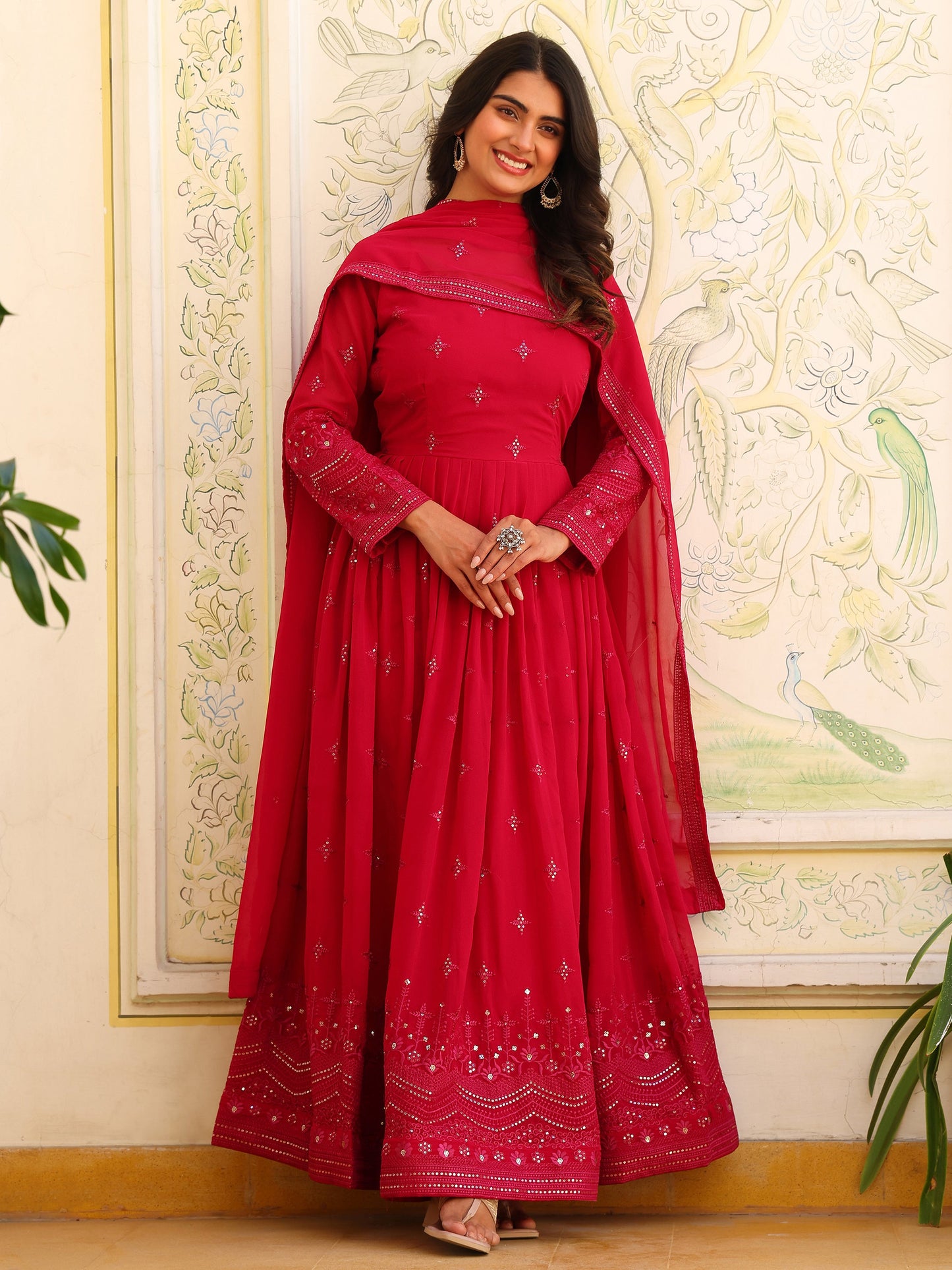Georgette Party Wear Pink Anarkali Suit