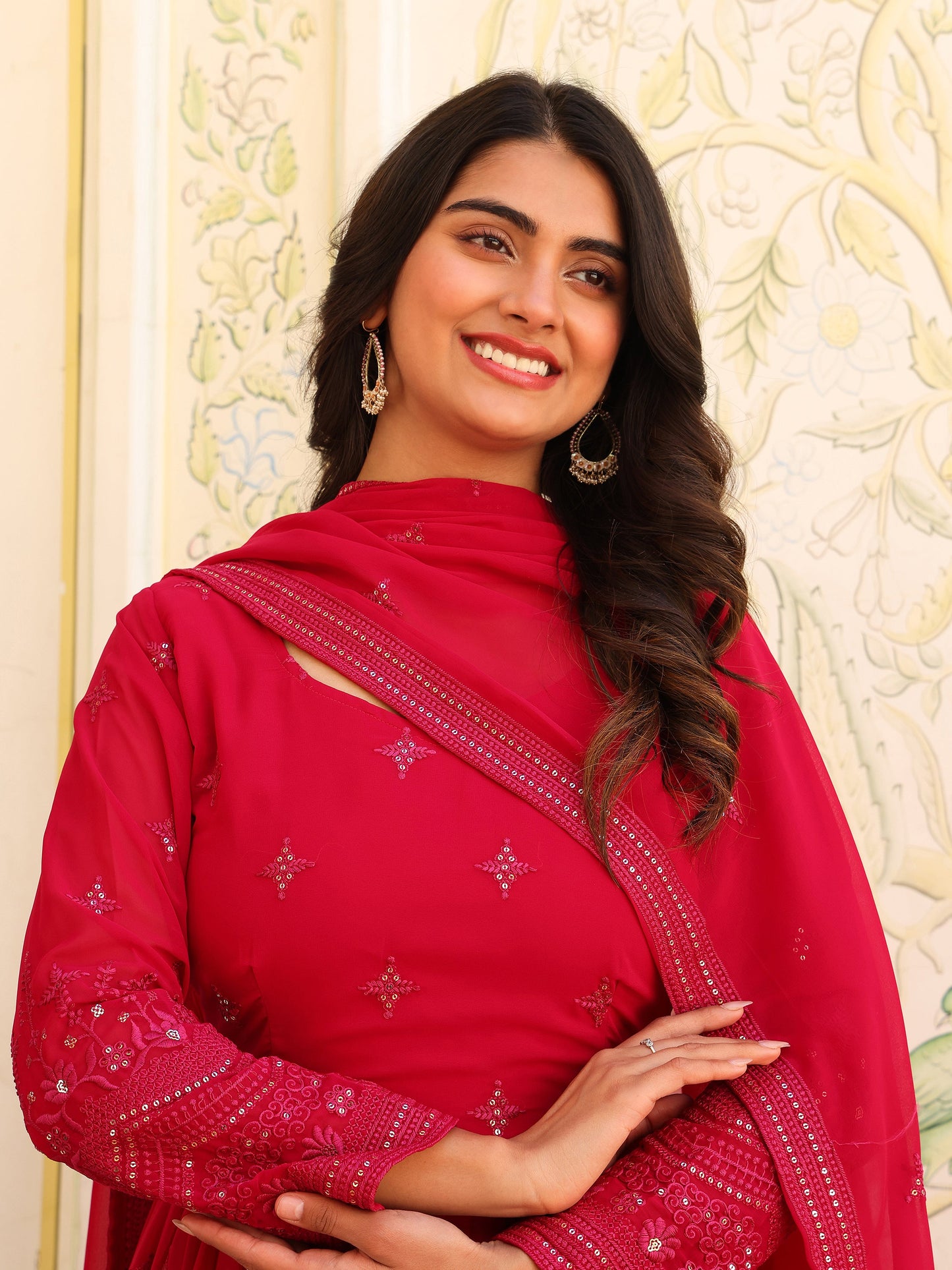 Georgette Party Wear Pink Anarkali Suit