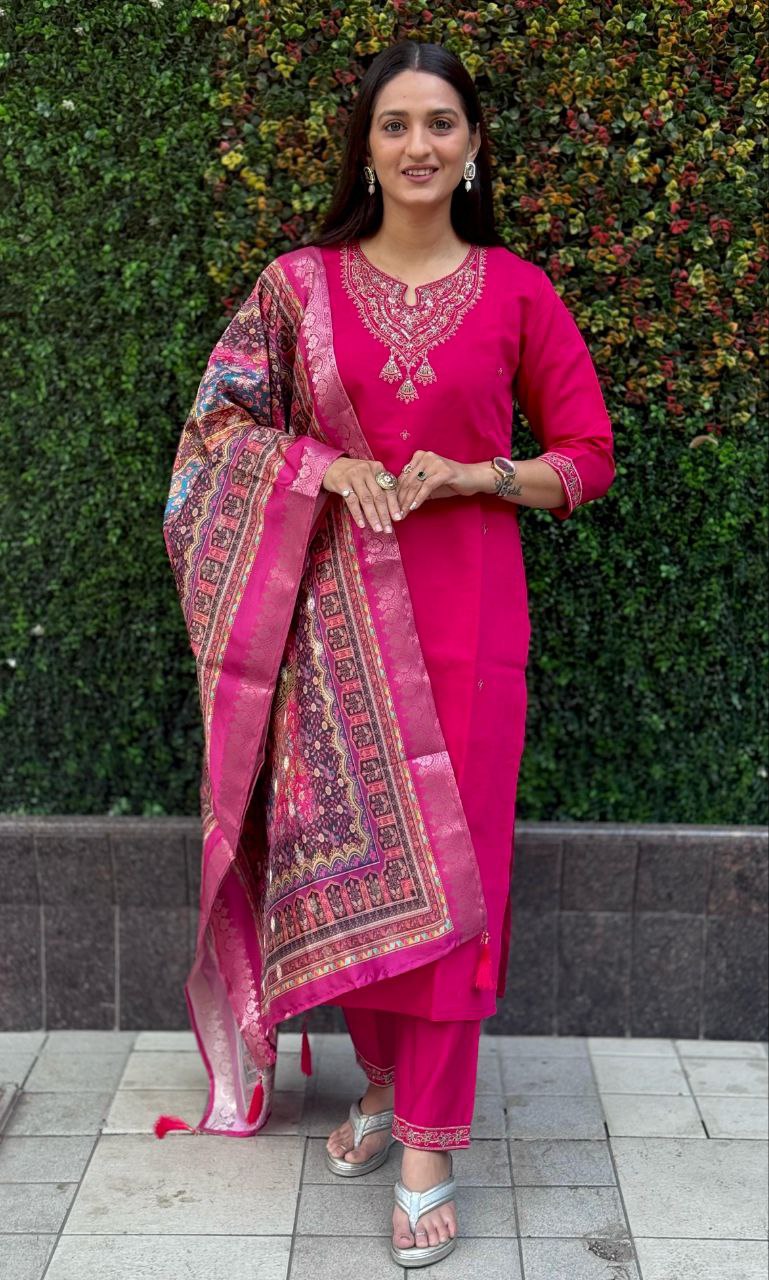 Graceful Glow Dark Pink Ensemble Kurta Set