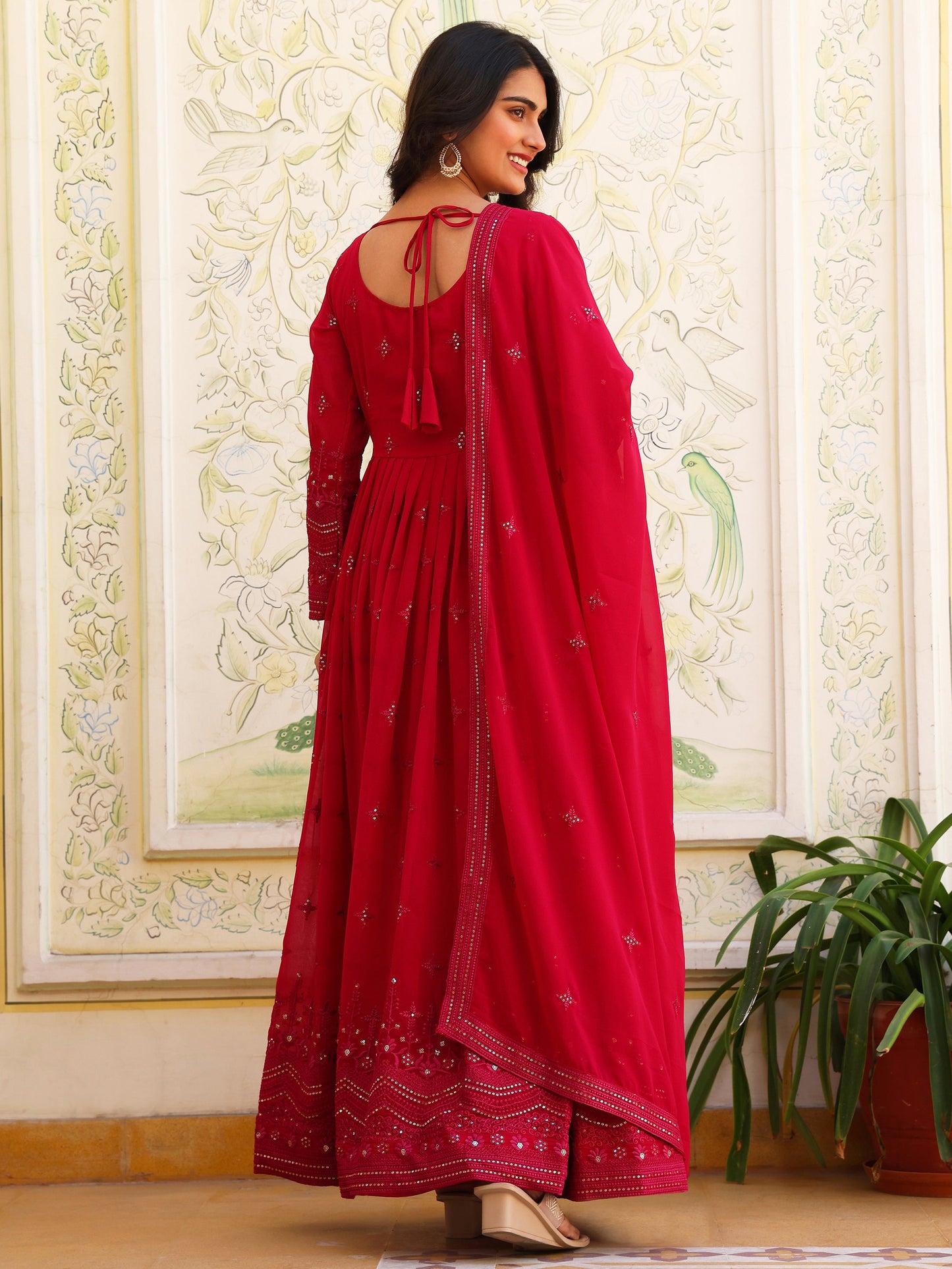 Georgette Party Wear Pink Anarkali Suit