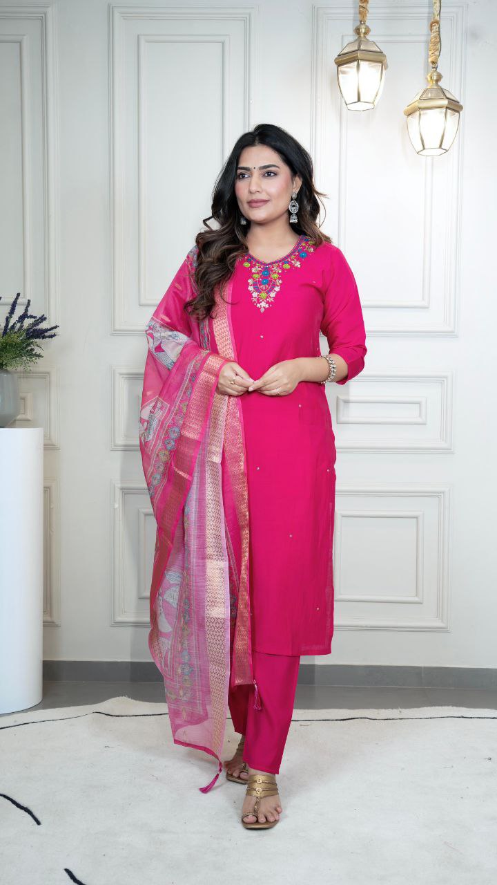 Festive Ready Dark Pink Traditional Kurta Set