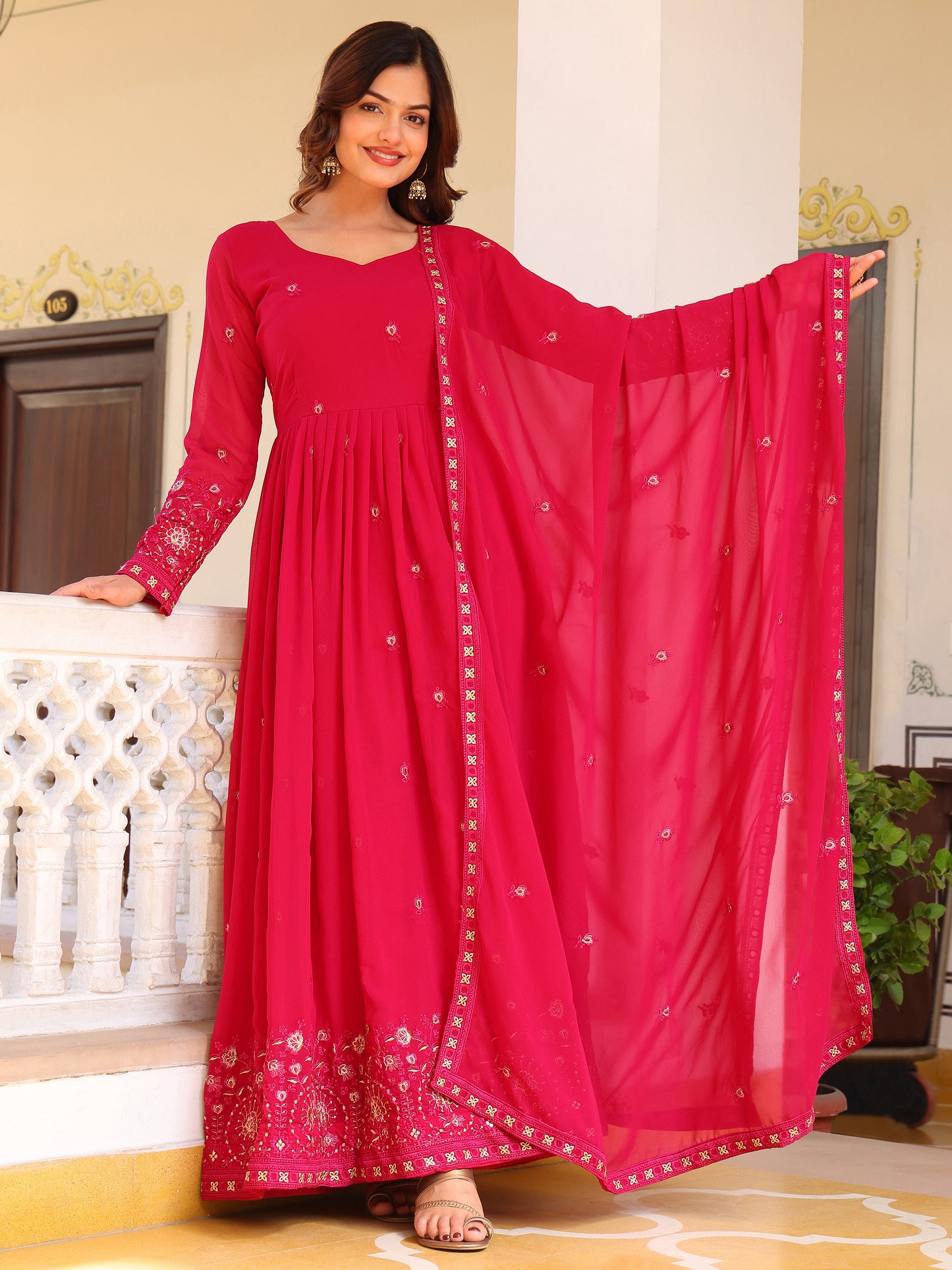 Pink Georgette Party Wear Anarkali Suit