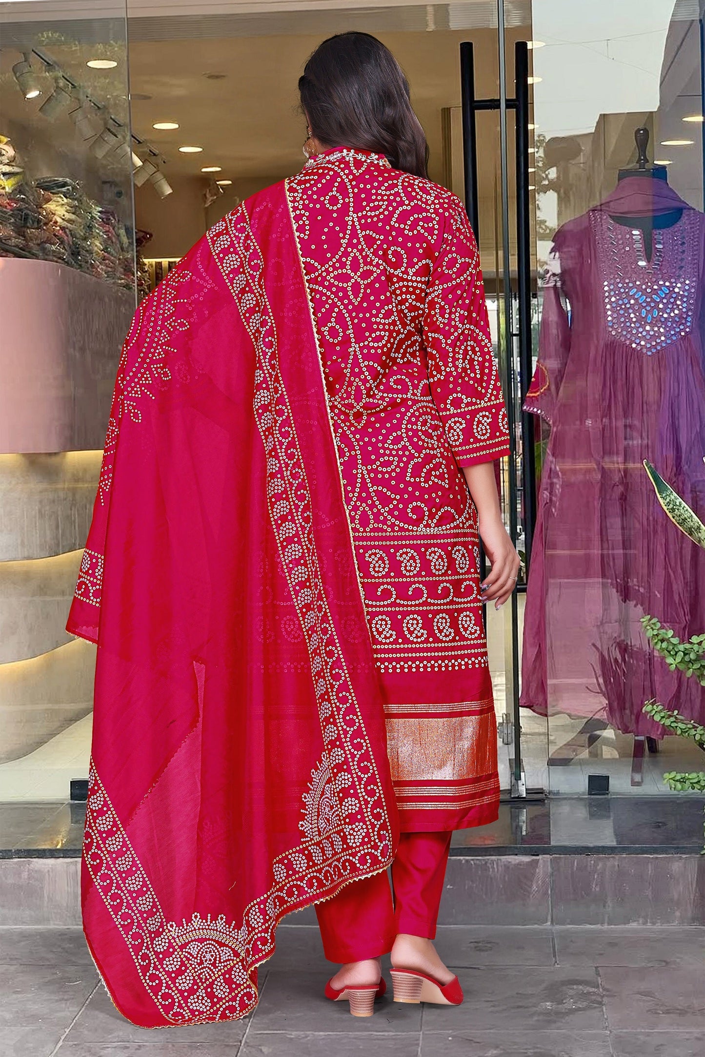 Festival Silk Pink Kurta set For Women