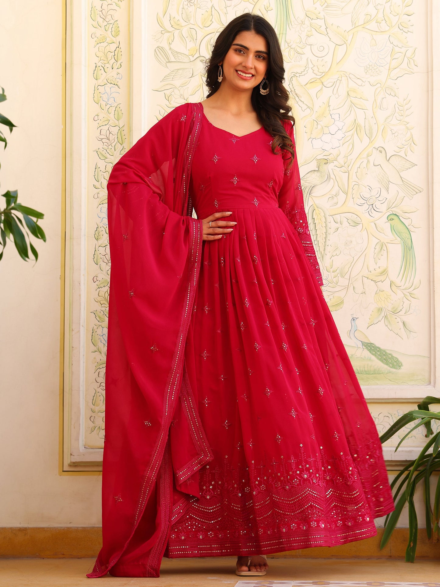 Georgette Party Wear Pink Anarkali Suit