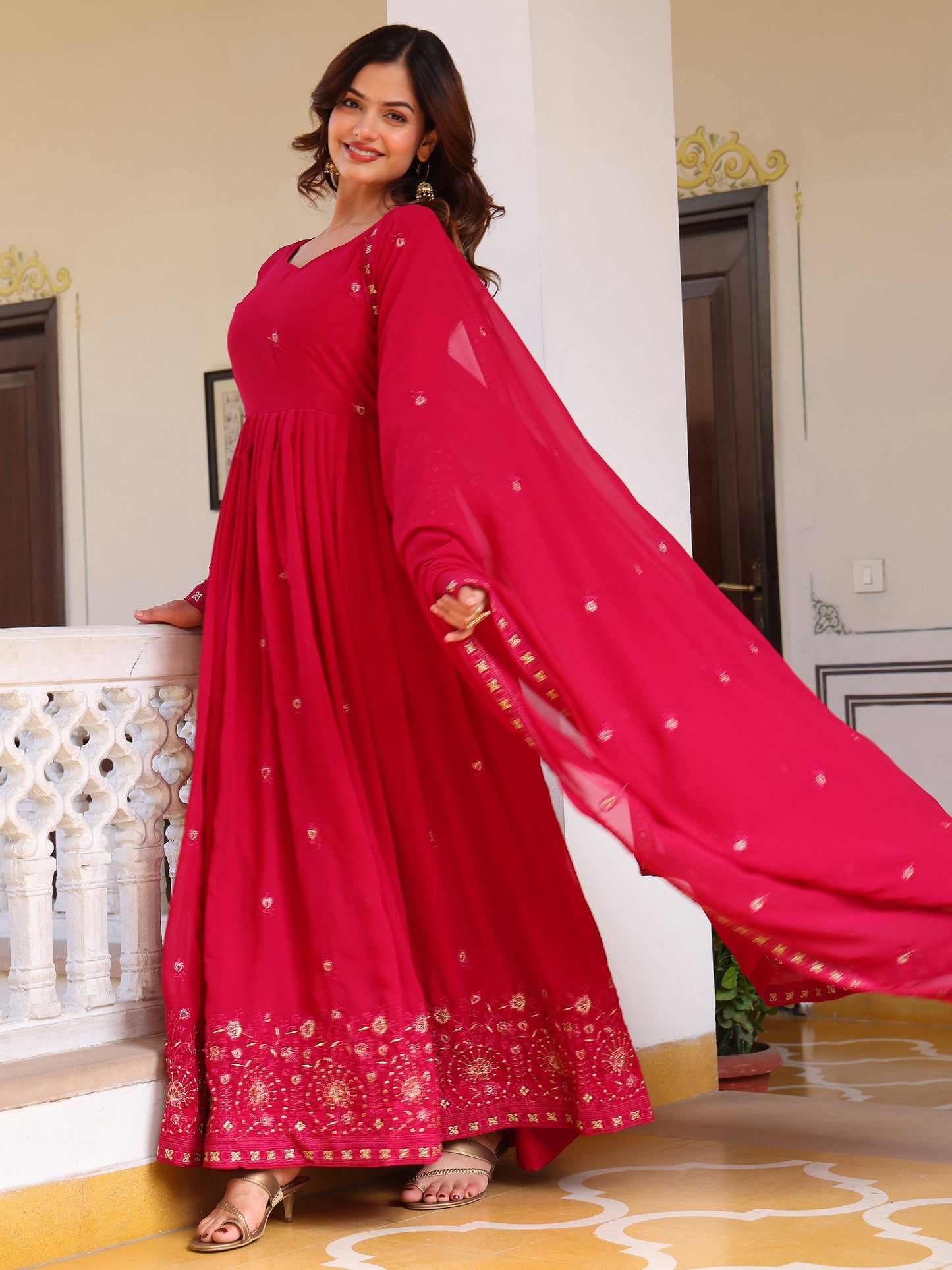 Pink Georgette Party Wear Anarkali Suit