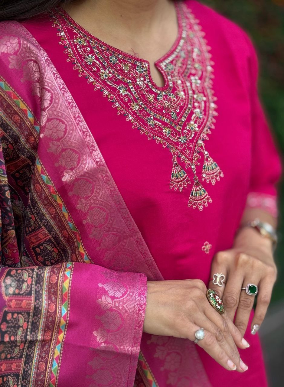Graceful Glow Dark Pink Ensemble Kurta Set
