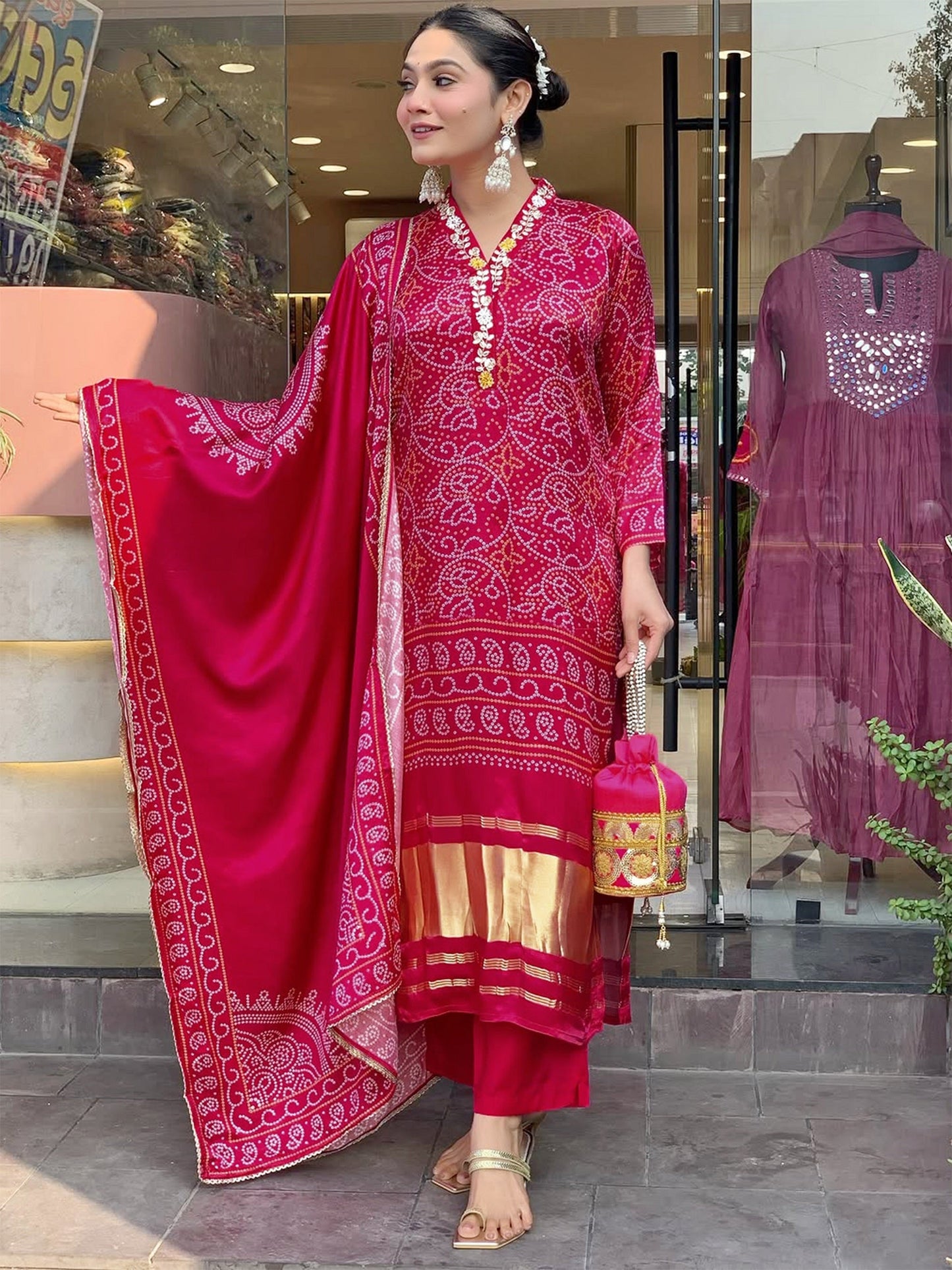 Festival Silk Pink Kurta set For Women