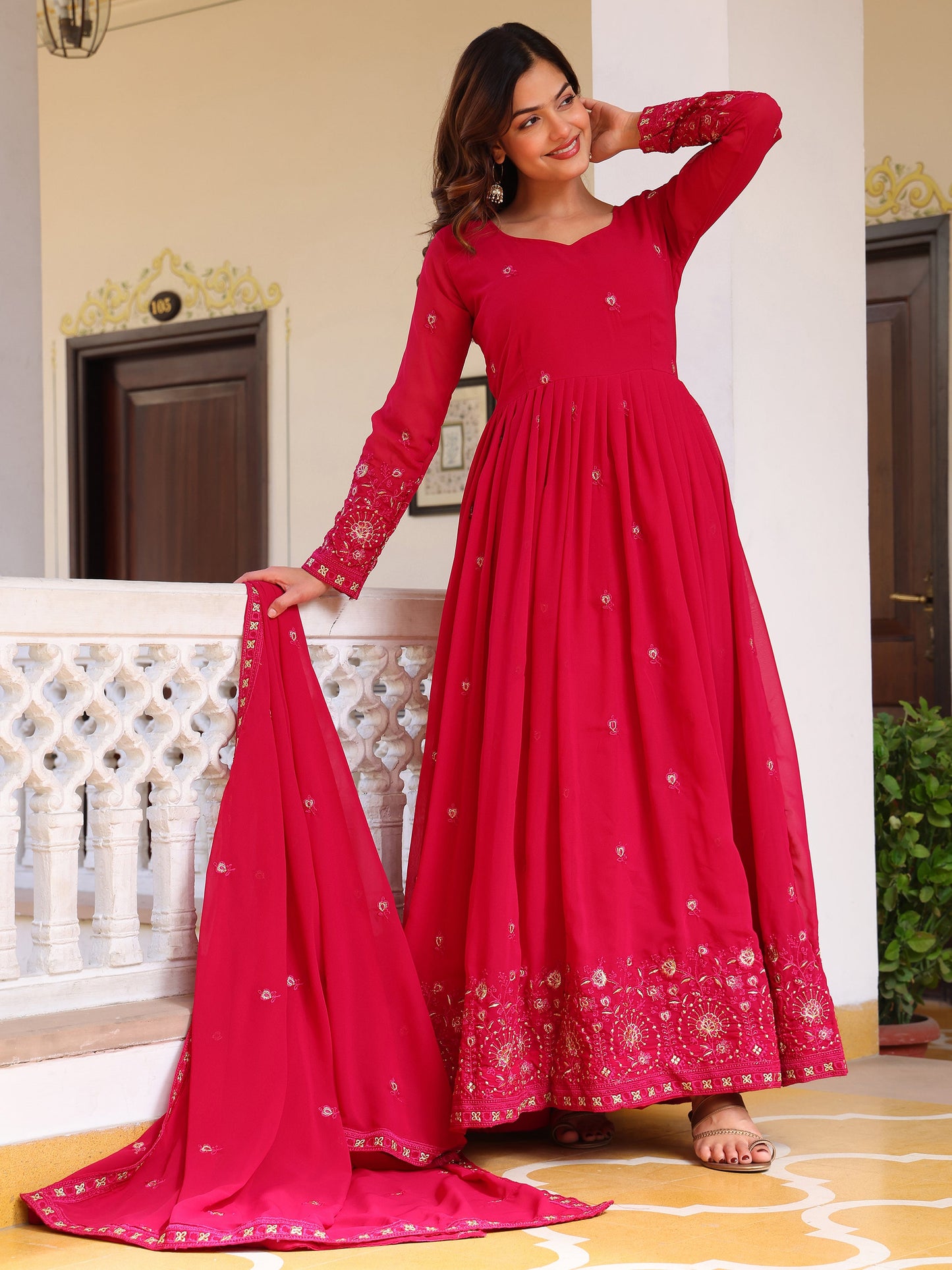 Pink Georgette Party Wear Anarkali Suit