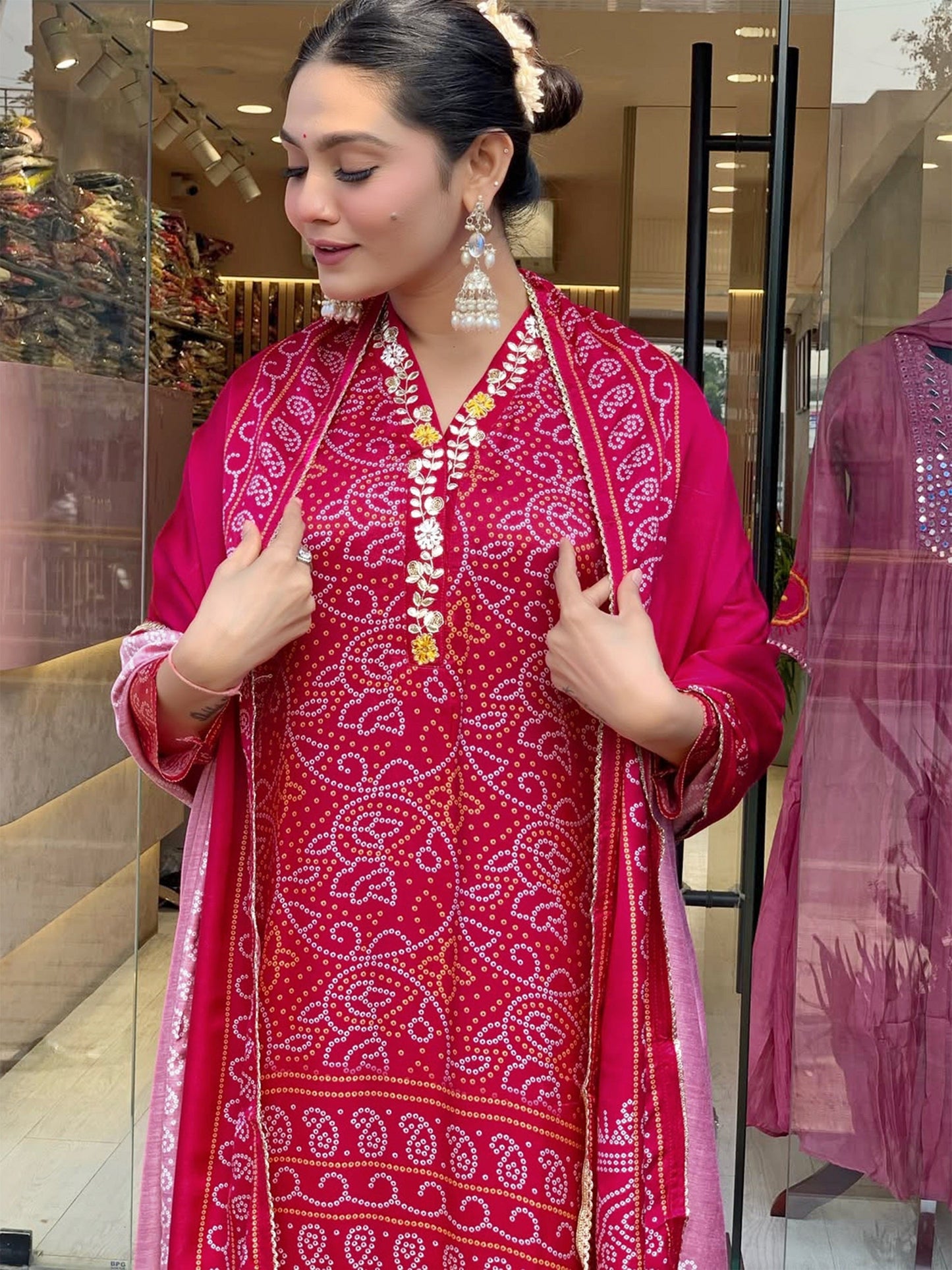 Festival Silk Pink Kurta set For Women