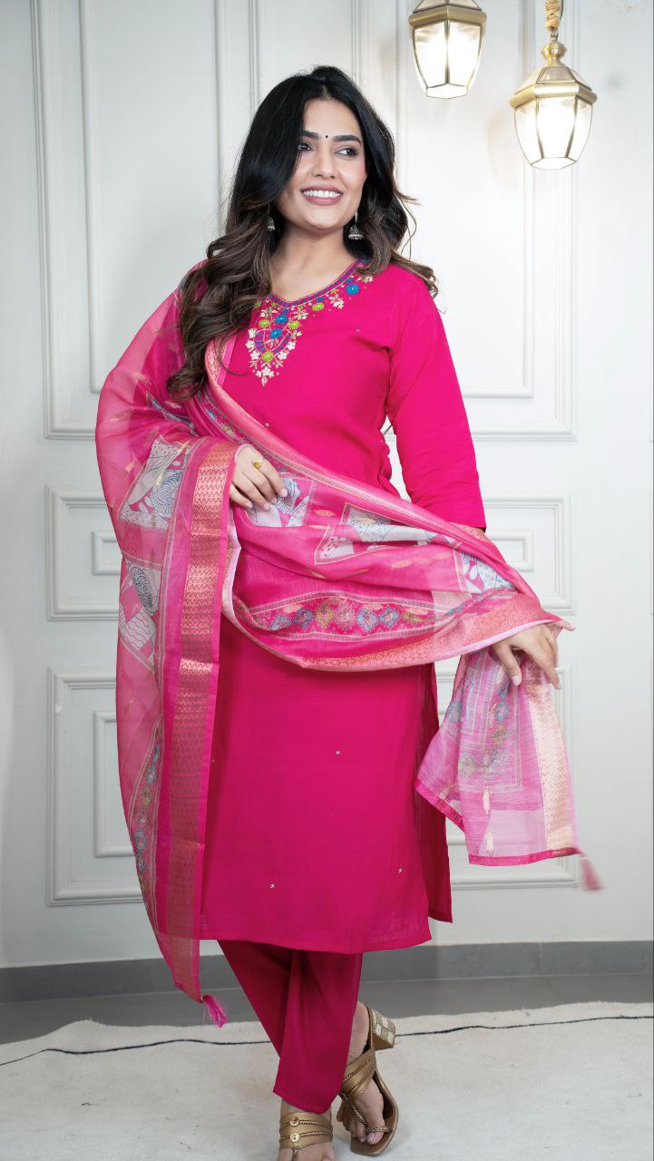 Festive Ready Dark Pink Traditional Kurta Set