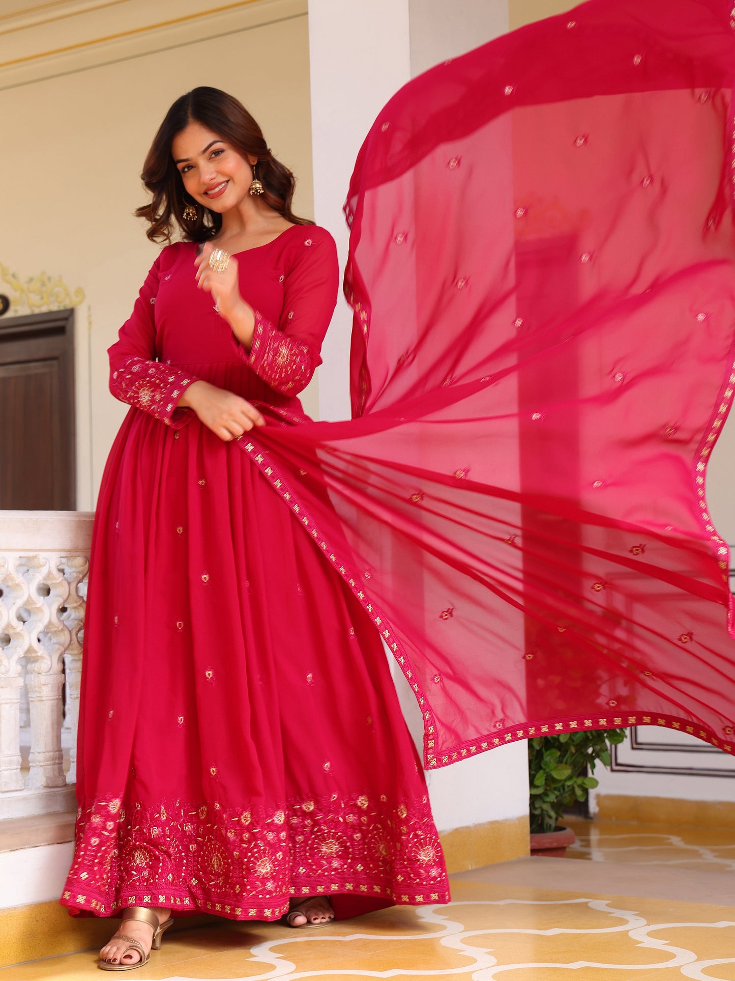 Pink Georgette Party Wear Anarkali Suit