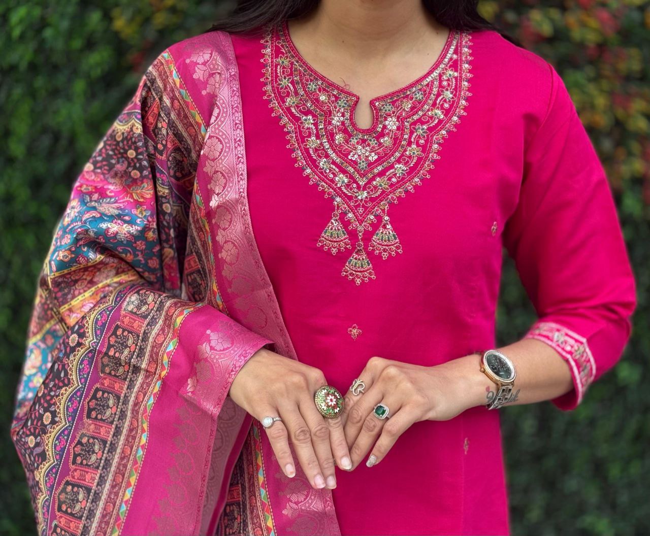 Graceful Glow Dark Pink Ensemble Kurta Set