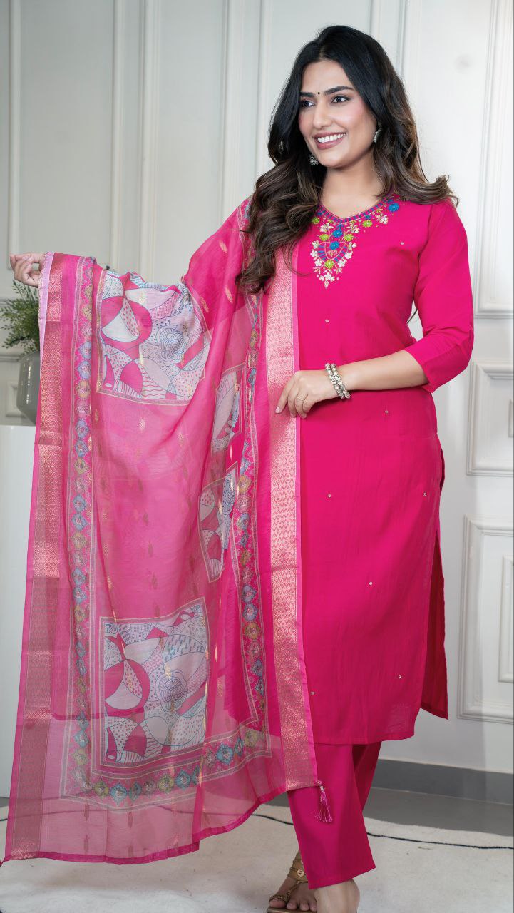 Festive Ready Dark Pink Traditional Kurta Set