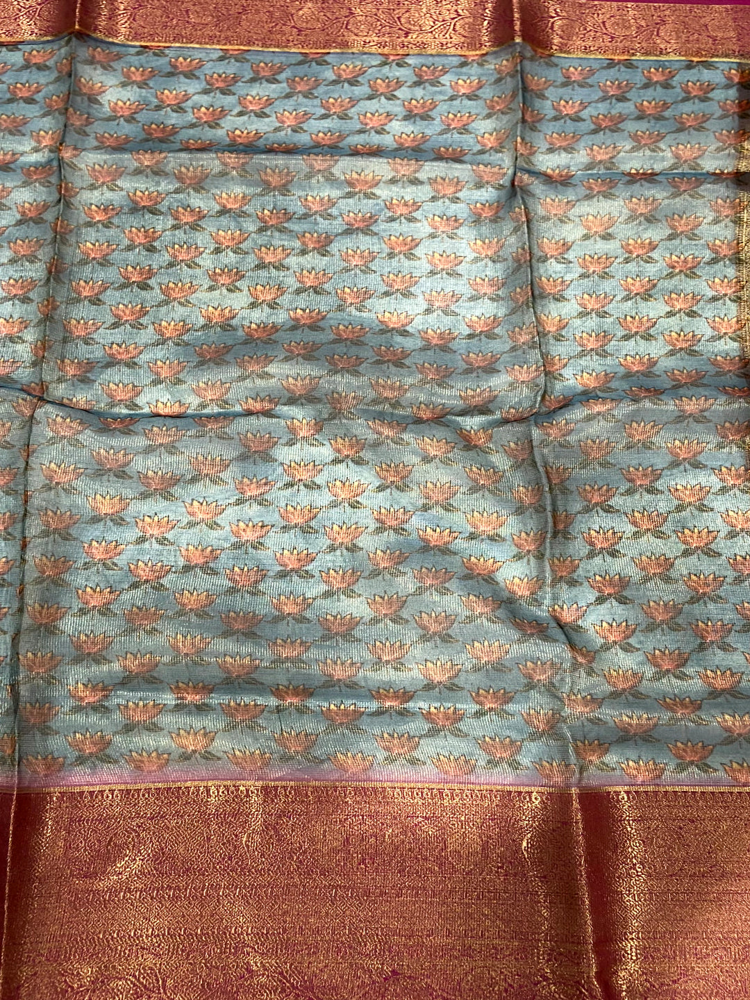 Omber Kalamkari Gold Zari Tissue Saree by My Store