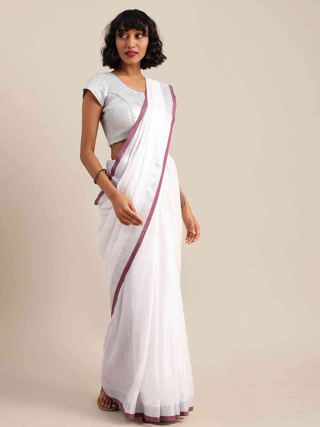 Bhagalpuri Linen Saree With Wine Colour Small Patti
