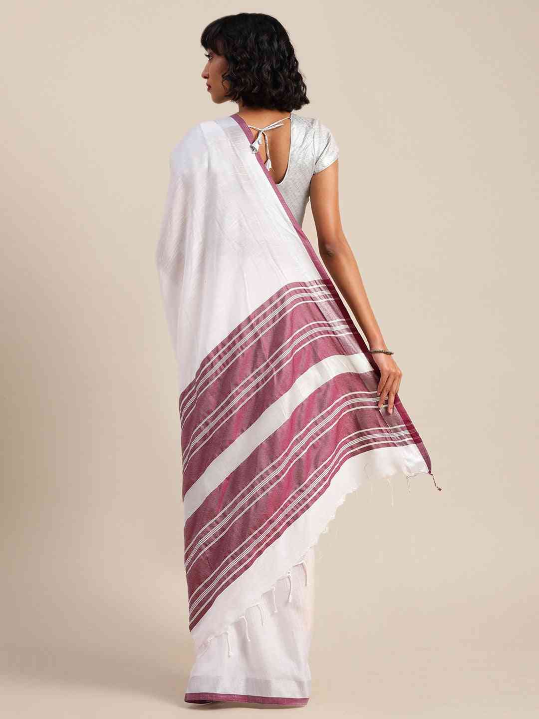 Bhagalpuri Linen Saree With Wine Colour Small Patti