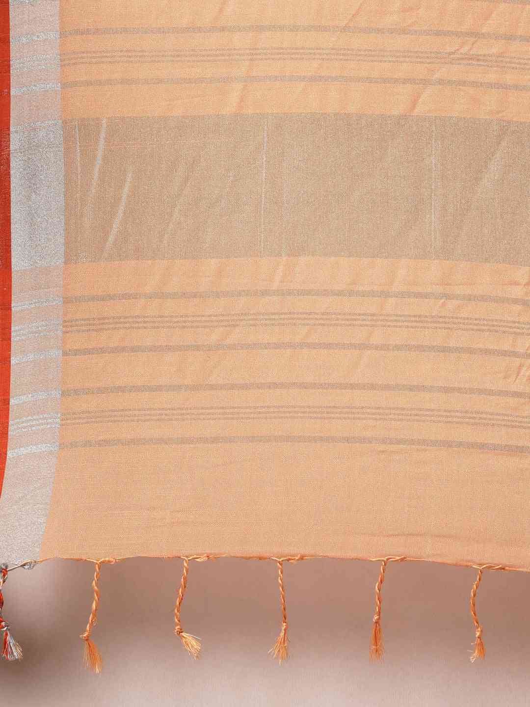 Stylish Solid Linen Saree With Zari Border by My Store
