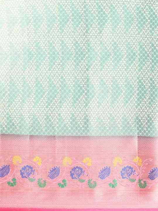 Kora Silk Banarasi Digital Print Saree In Sky Blue Colour by My Store