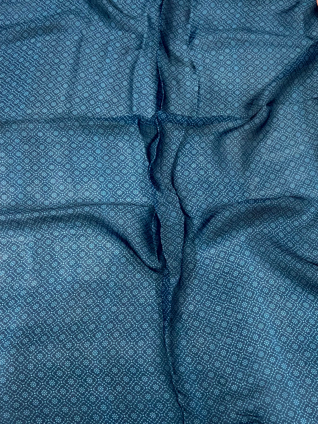 Blue Batik And Polka Dots Print Saree